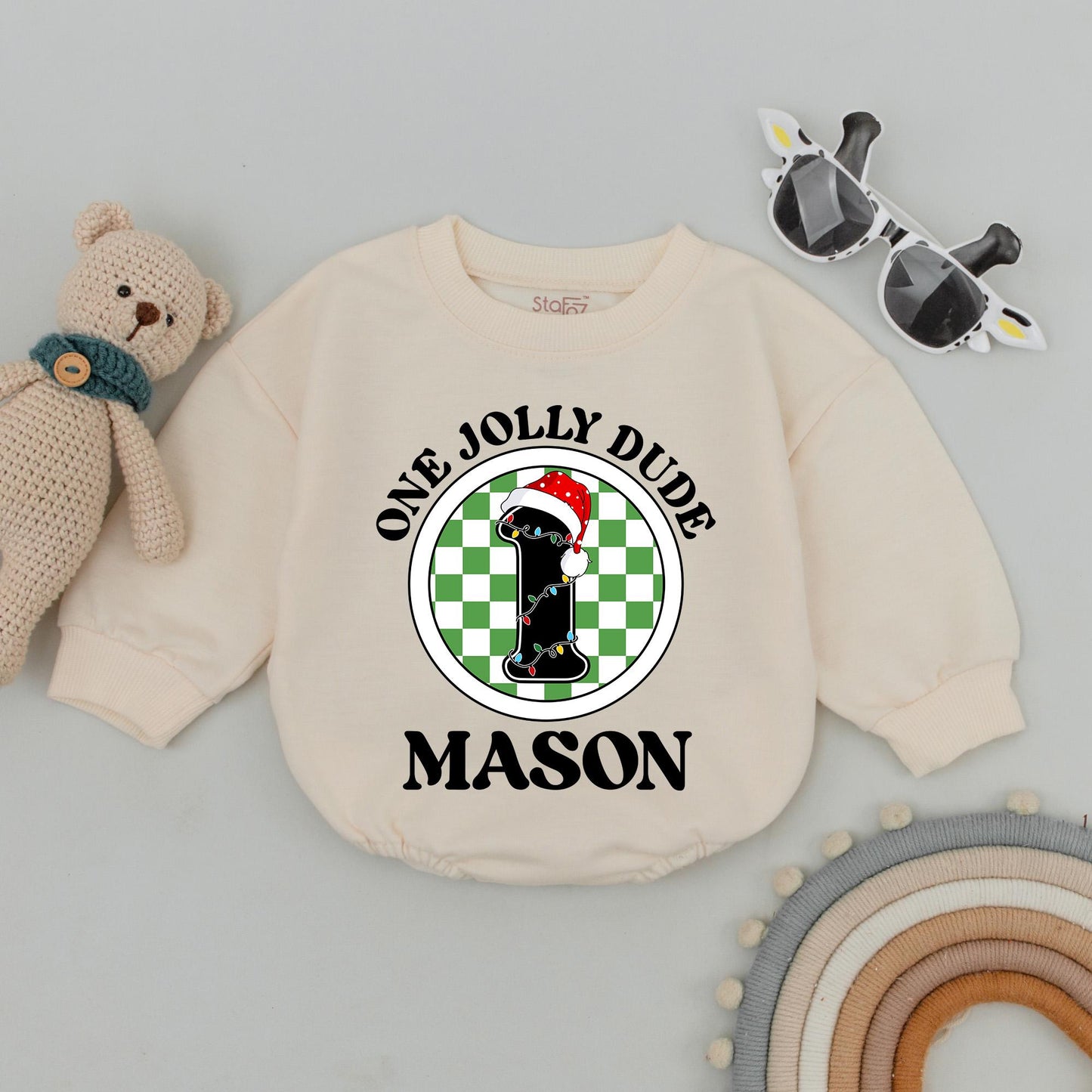 Personalized Holly Jolly Family Christmas Sweatshirt & Baby Romper Set, Custom Name New Parents Holiday Outfit Gift