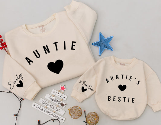 Auntie & Me Matching Sweatshirts: Personalized Auntie's Bestie Gift Set, Custom Aunt Niece Nephew Outfit, Modern Minimalist Aunt Christmas Present