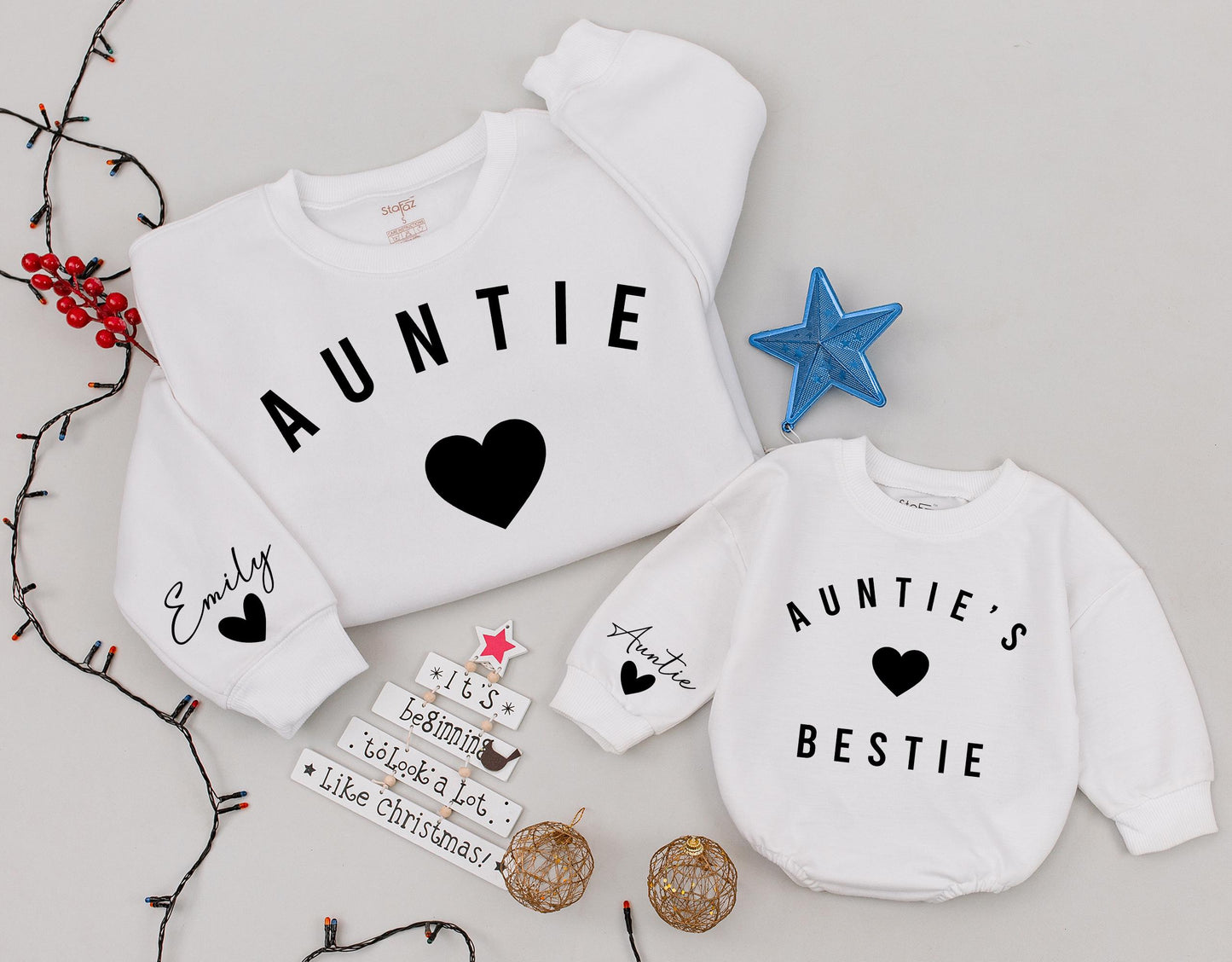 Auntie & Me Matching Sweatshirts: Personalized Auntie's Bestie Gift Set, Custom Aunt Niece Nephew Outfit, Modern Minimalist Aunt Christmas Present