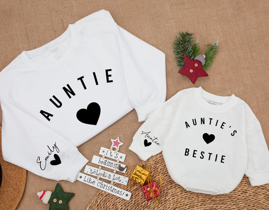Auntie & Me Matching Sweatshirts: Personalized Auntie's Bestie Gift Set, Custom Aunt Niece Nephew Outfit, Modern Minimalist Aunt Christmas Present