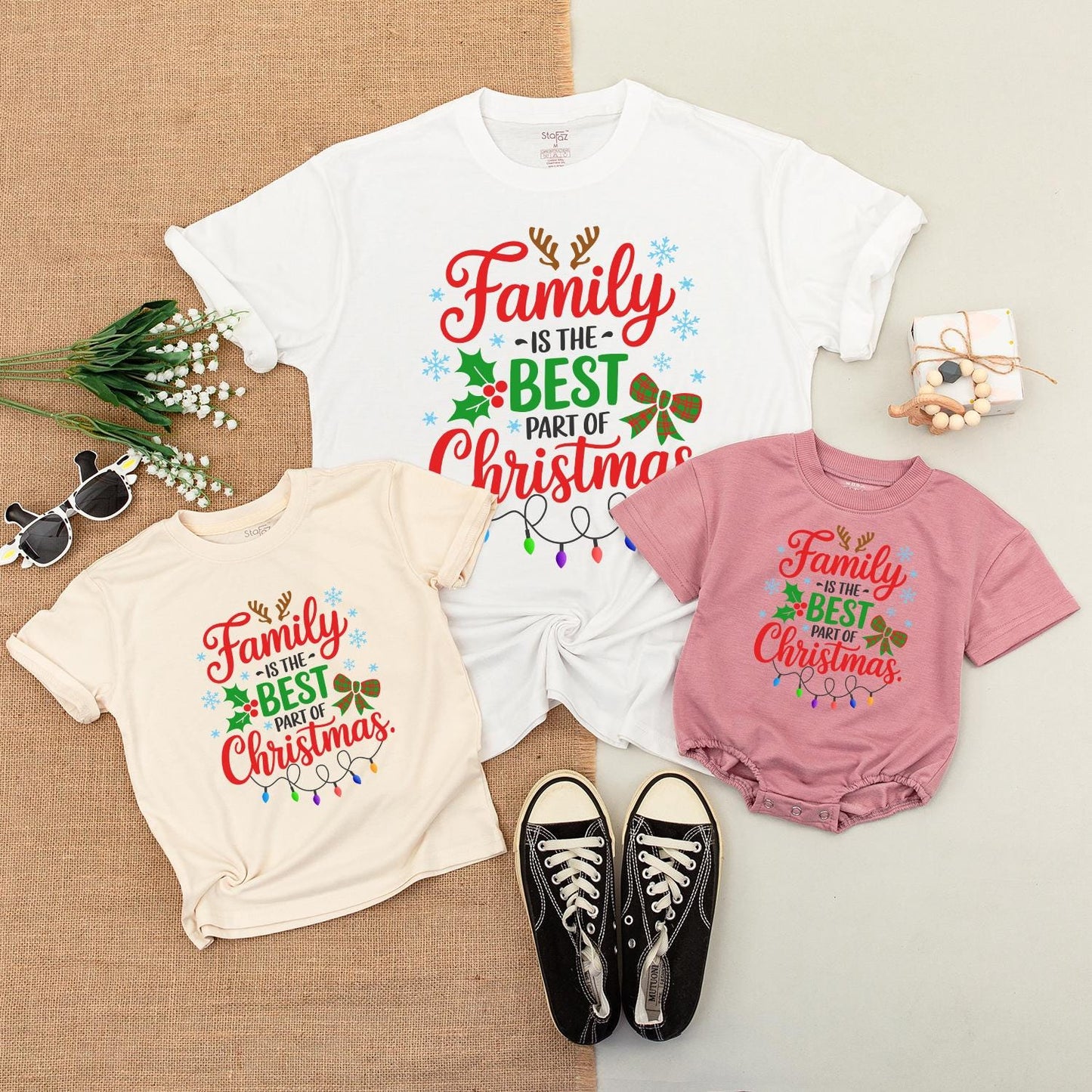 Family Christmas Lights Shirt, Best Part of Christmas Outfit, Cute Matching Holiday Tee, Mommy and Me Shirt, Newborn Gift, Festive Reindeer Antlers 136 chars