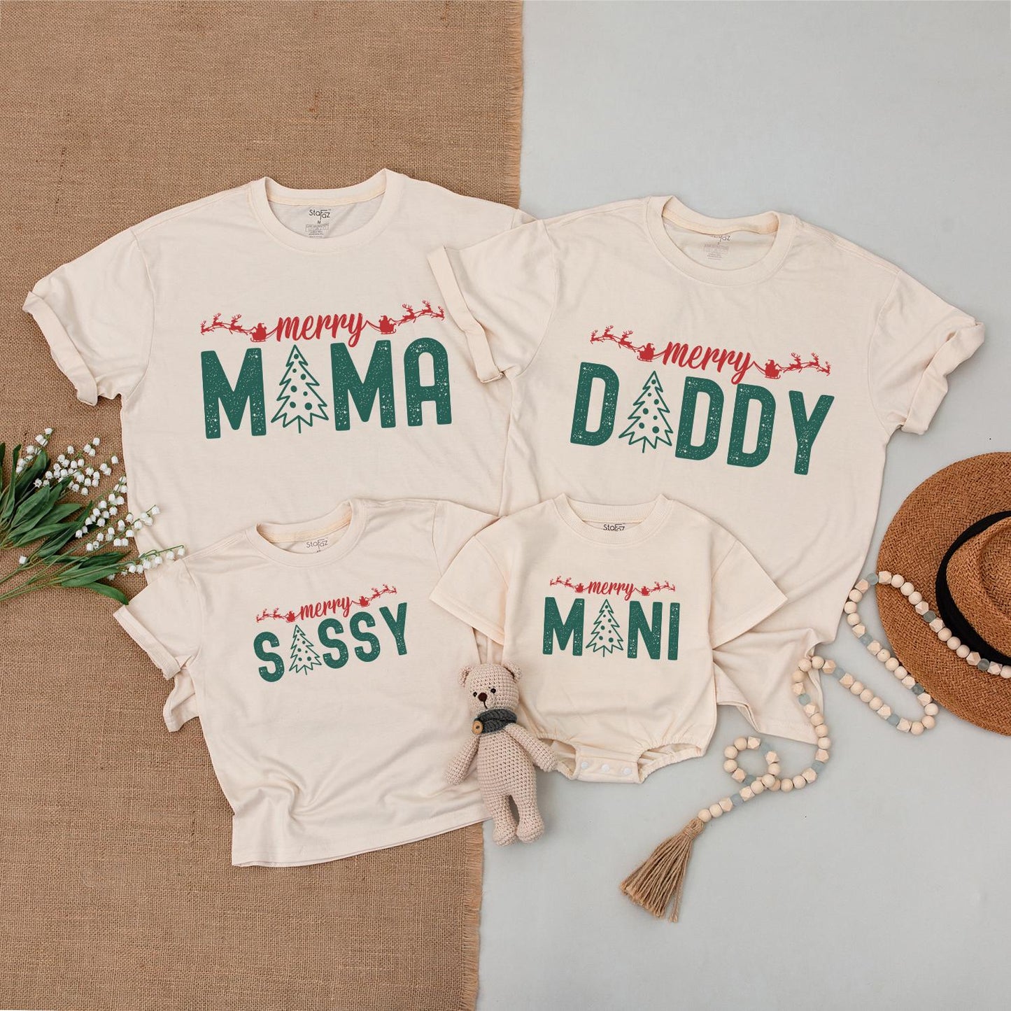 Merry Christmas Family Matching Shirts: Mama, Mini & More! Santa Sleigh Outfit, Cute Holiday Tee, Soft Cotton Blend, Festive Xmas Party, Baby Toddler Clothes