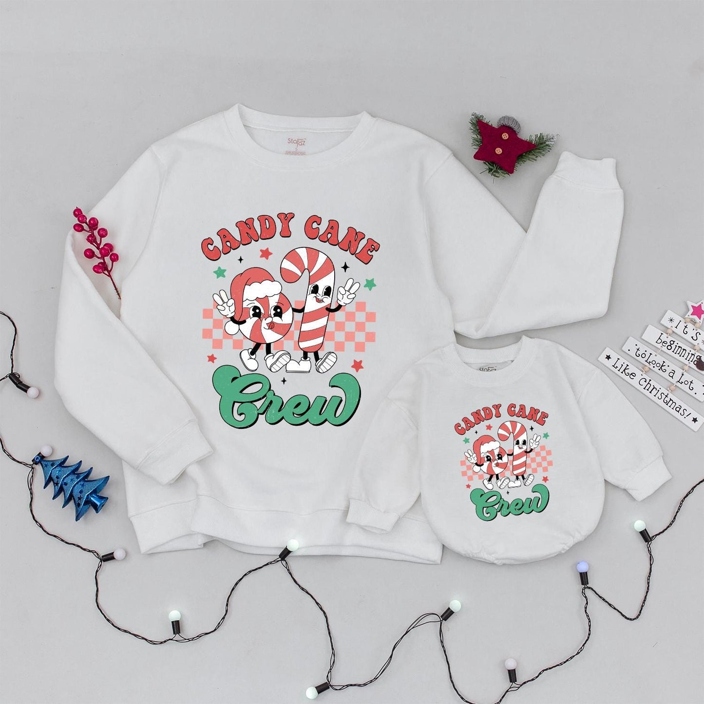 Retro Candy Cane Crew Christmas Sweatshirt: Vintage Holiday Fun for the Family, Baby's First Xmas, Soft & Comfy Christmas Gift for Kids 138 chars