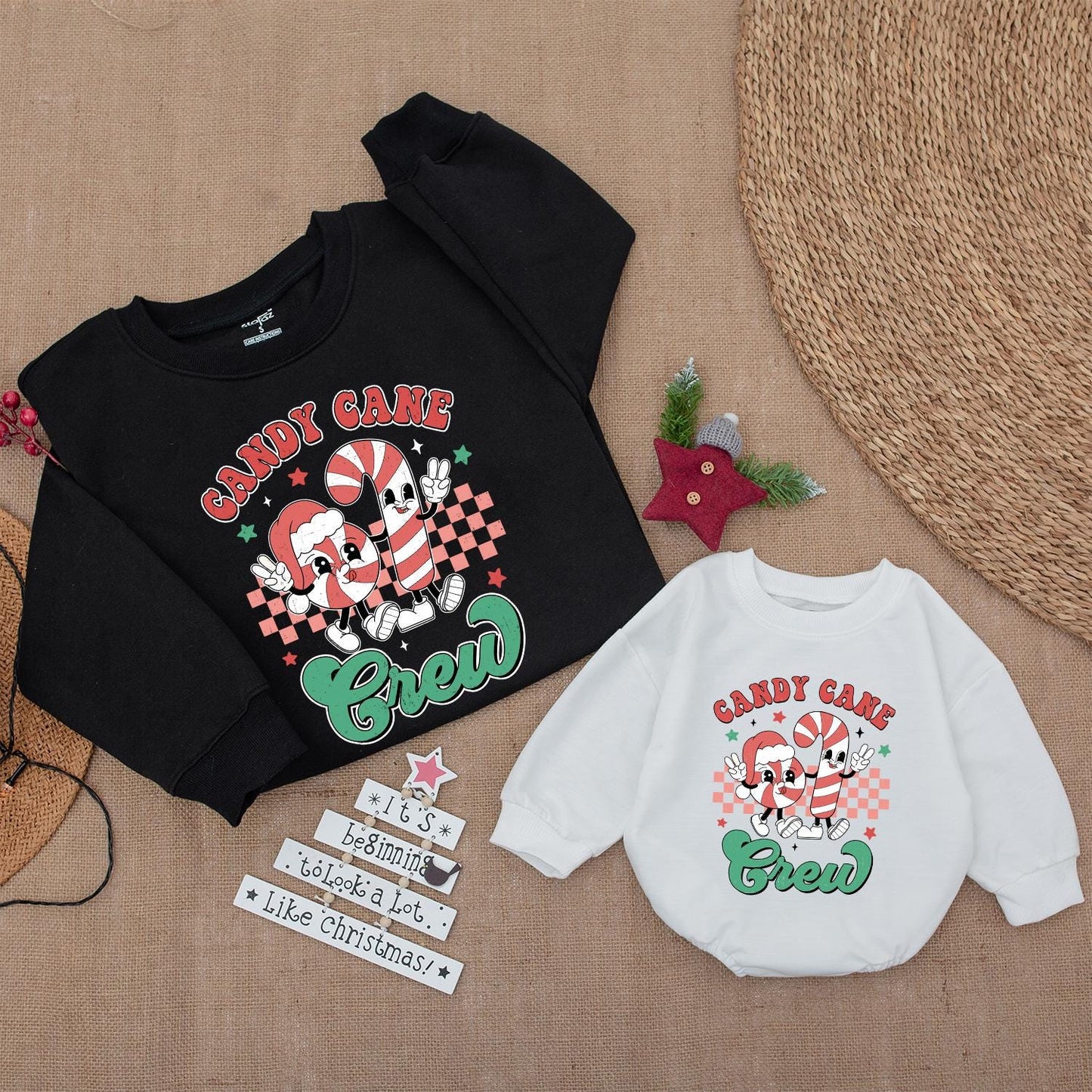 Retro Candy Cane Crew Christmas Sweatshirt: Vintage Holiday Fun for the Family, Baby's First Xmas, Soft & Comfy Christmas Gift for Kids 138 chars