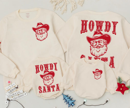 Howdy Santa Christmas Sweatshirt Toddler Outfit, Retro Cowboy Xmas Kids Romper, Cute Western Holiday Sweater, Baby Gift, Merry Christmas Y'all Clothing