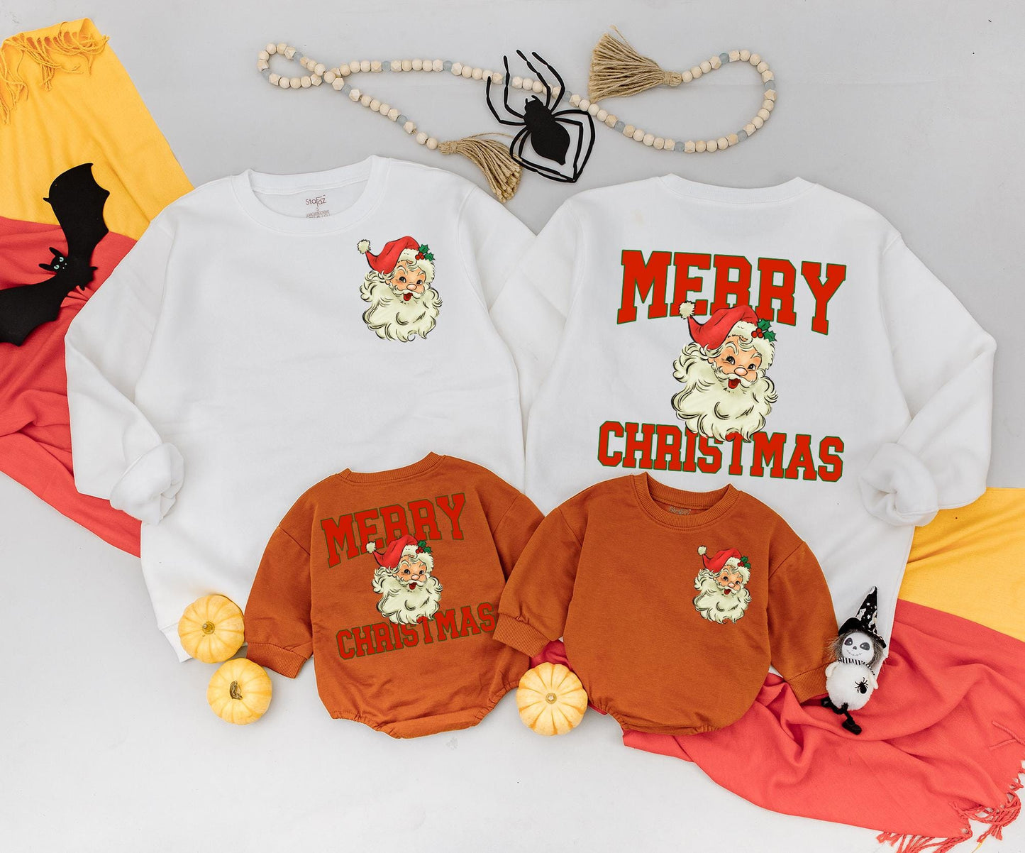 Retro Santa Christmas Sweatshirt Vintage Graphic Holiday Toddler Outfit 2 Sided Sweater Baby Romper Kids Gift Cute Xmas Newborn Clothing