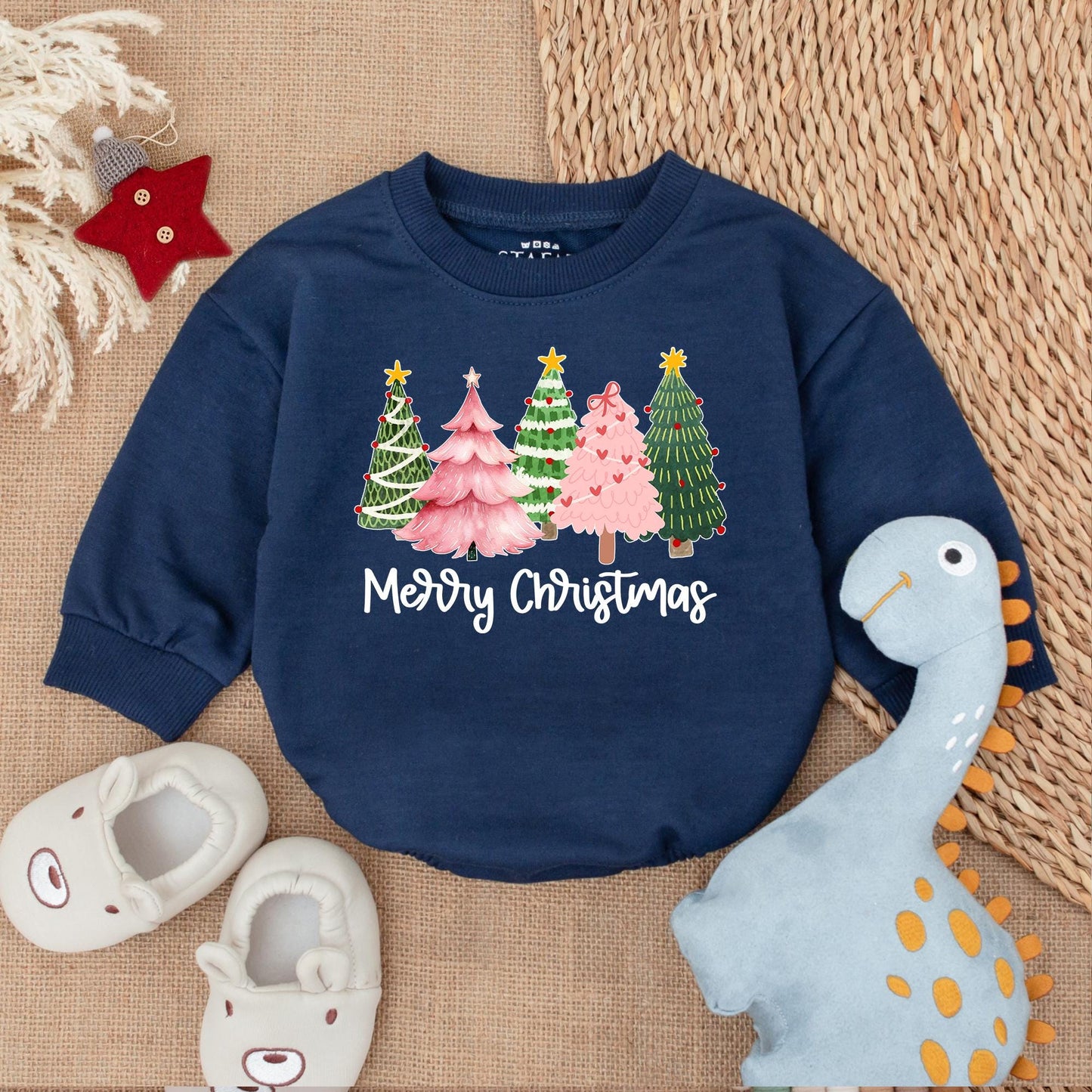 Merry Christmas Baby Girl Bubble Romper Outfit with Festive Tree Design Newborn & Infant Holiday Clothes