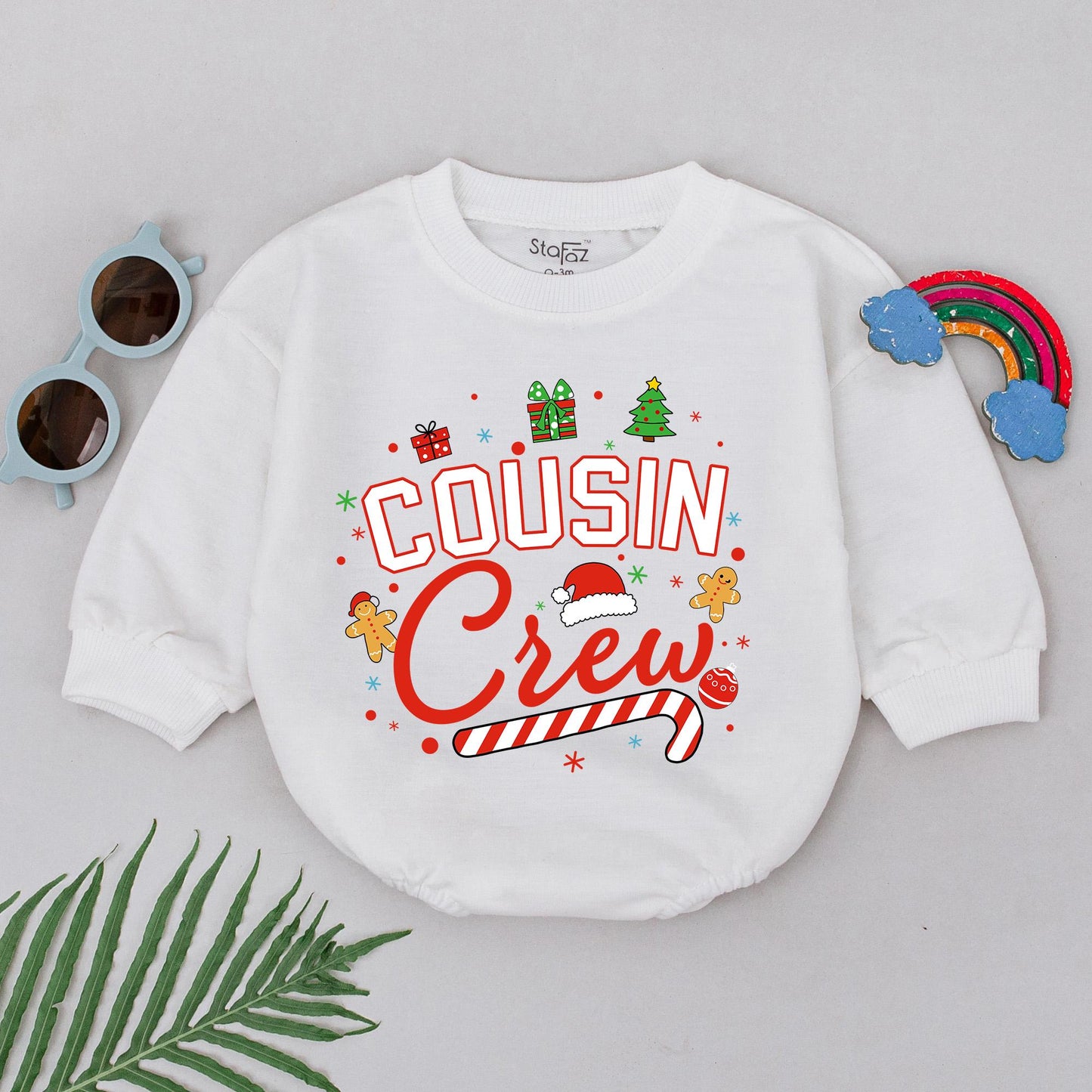 Cousin Crew Christmas Romper Retro Baby Bodysuit Festive Vintage Holiday Outfit First Christmas Gift Gingerbread Tree Snowflakes Fun