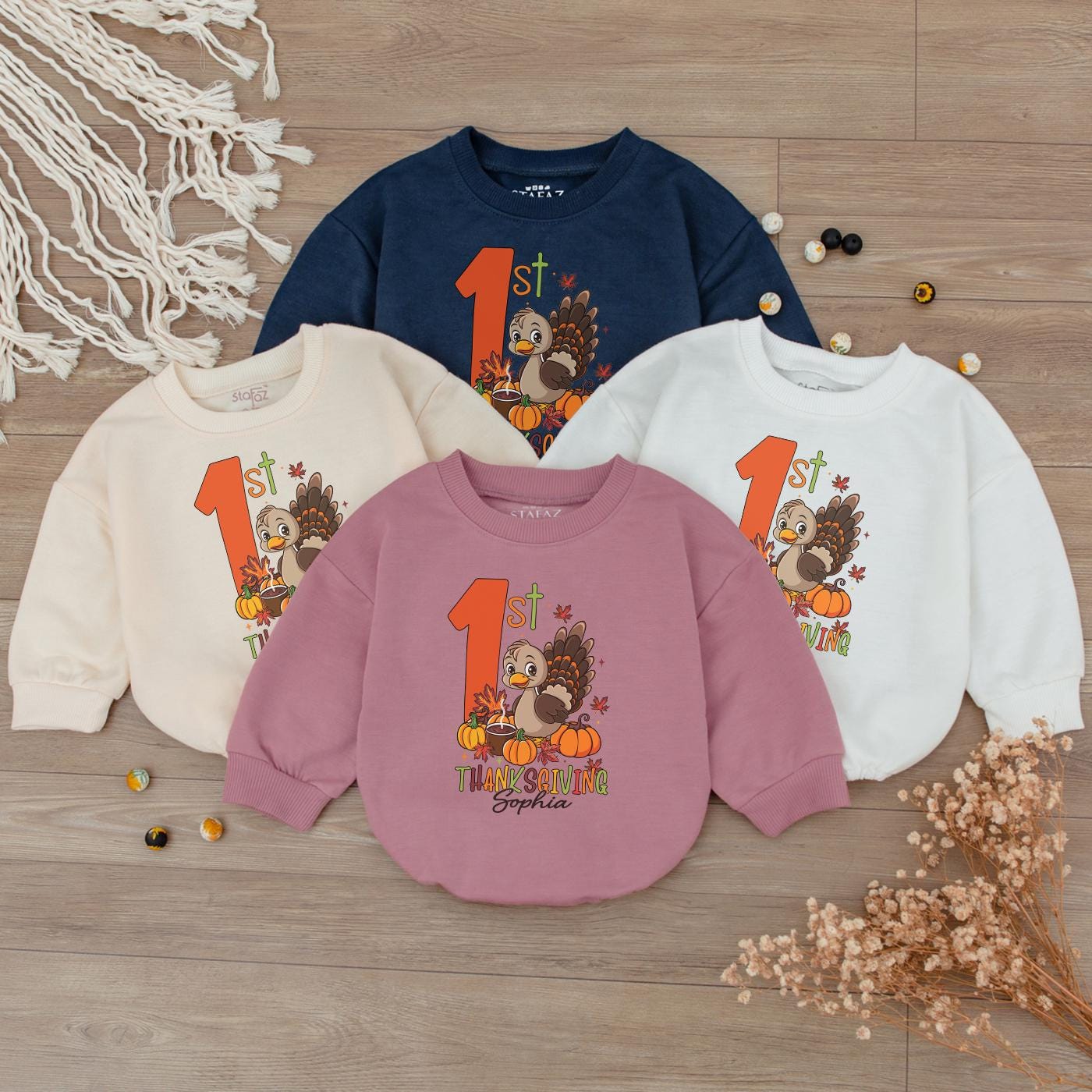 Baby's 1st Thanksgiving Romper, Cute Turkey Day Outfit, Little Pumpkin Bodysuit, Personalized Sophia Thanksgiving Outfit, Autumn Gift Idea Kid Sweatshirt 1st