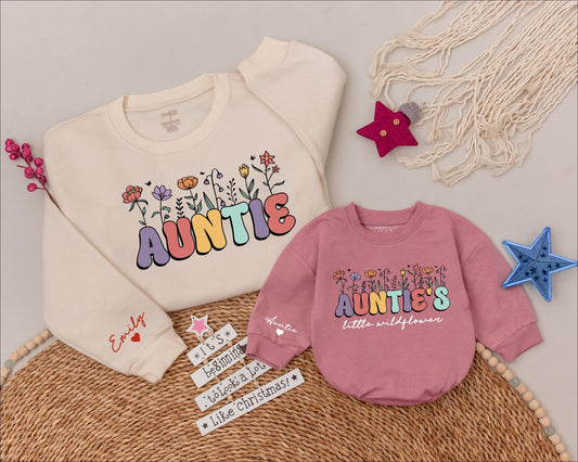 Auntie's Bestie Matching Baby Shirt for Aunt and Niece Nephew Sweatshirts Whimsical Pastel Floral New Baby Announcement Gift