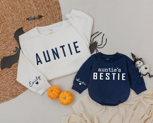 Matching Auntie & Me Sweatshirts: Personalized Auntie's Bestie Fall Outfit, Custom Name Sleeve, Thanksgiving Family Sweaters, Halloween Costume 139