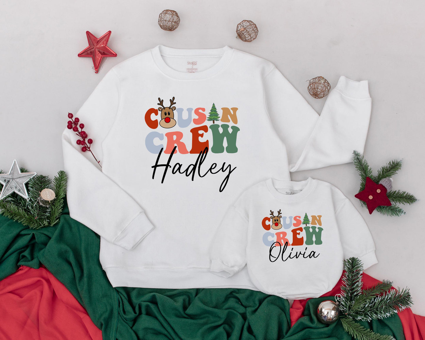 Personalized Cousin Crew Christmas Sweatshirt with Reindeer Tree Design for Kids and Mama Mini Holiday Outfit Comfortable Family Gift