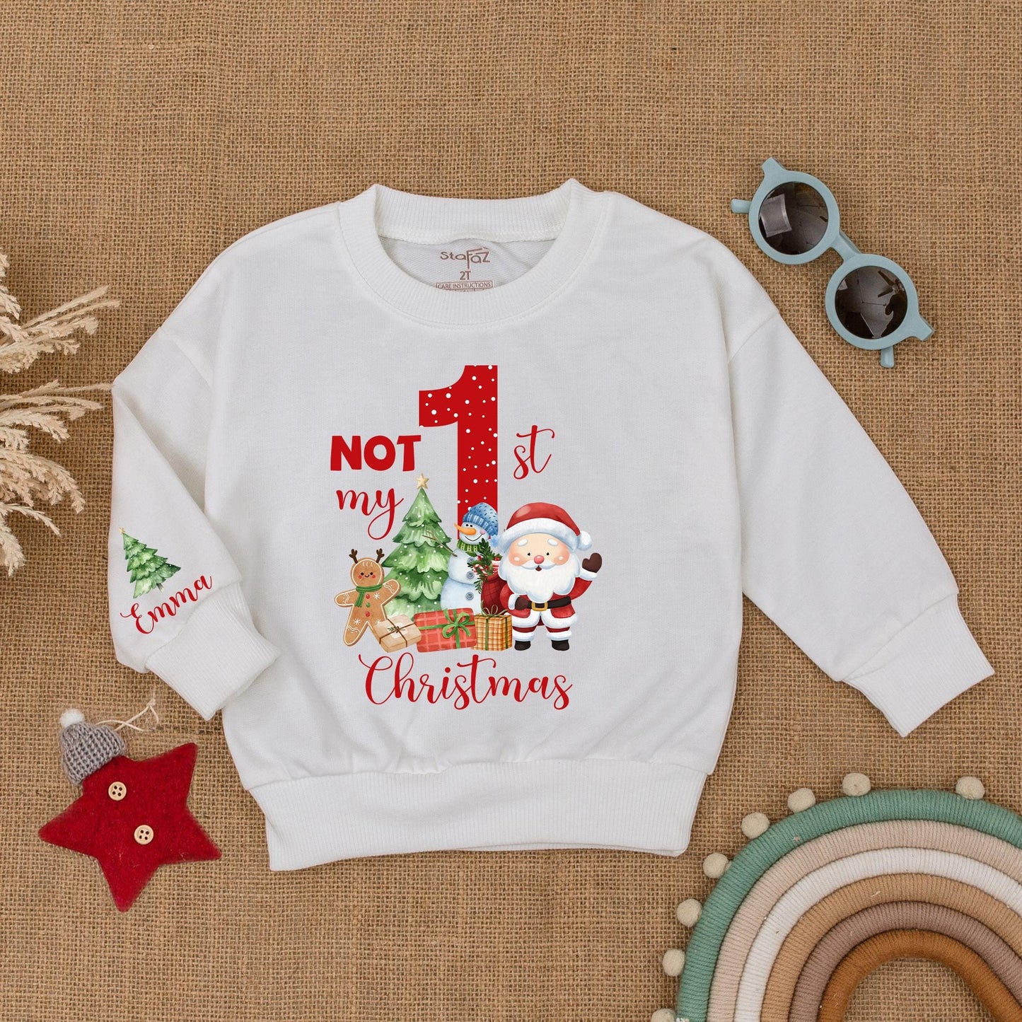 Festive 1st Christmas Toddler Sweatshirt: NOT My Christmas! Personalized Holiday Shirt with Santa, Tree & More! Cozy Winter Outfit for Baby Showers (138 chars)