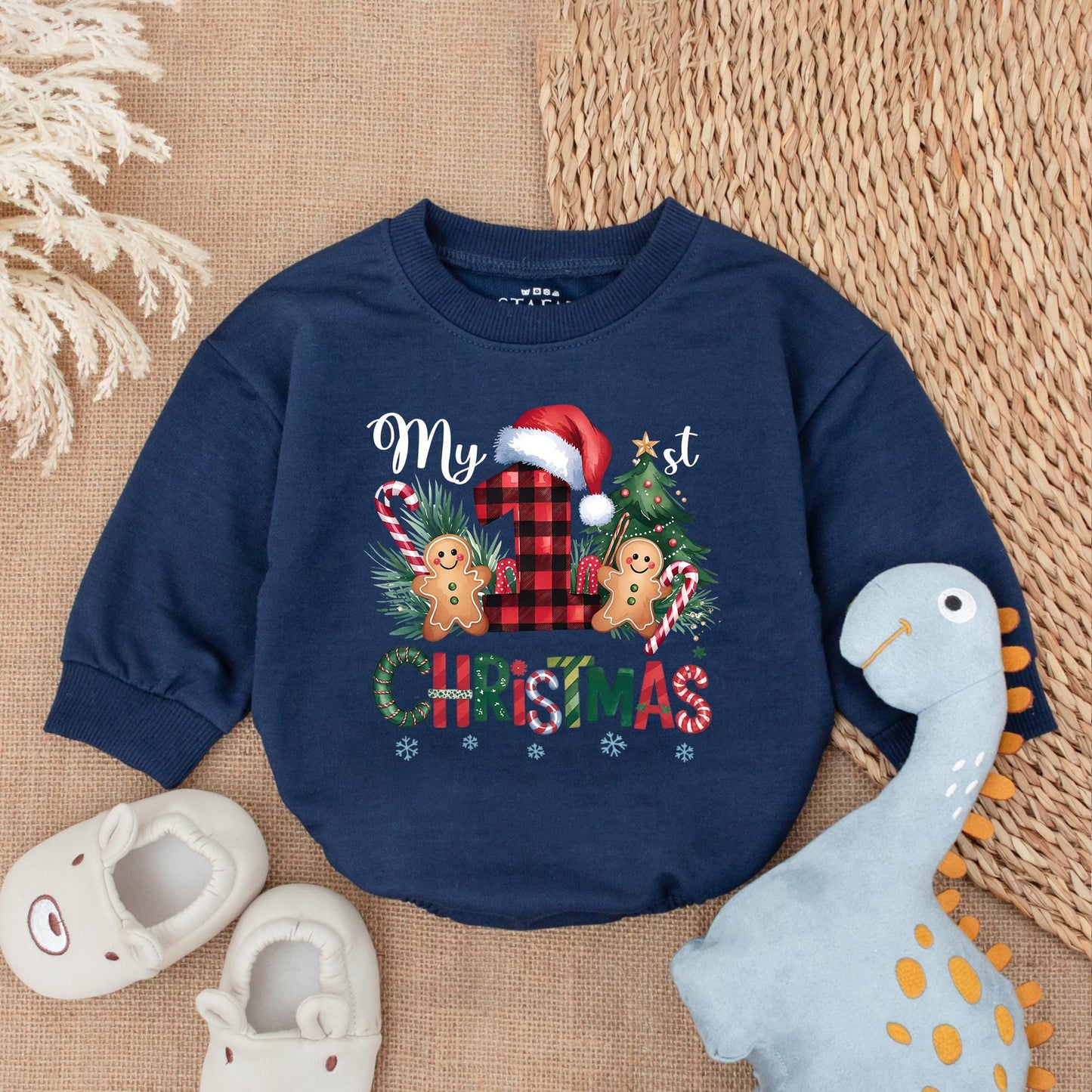 My First Christmas Romper Outfit with Red Plaid 1! Holiday Gingerbread Baby Bodysuit Long Sleeve Gift Newborn Xmas Clothes Festive Keepsake 138