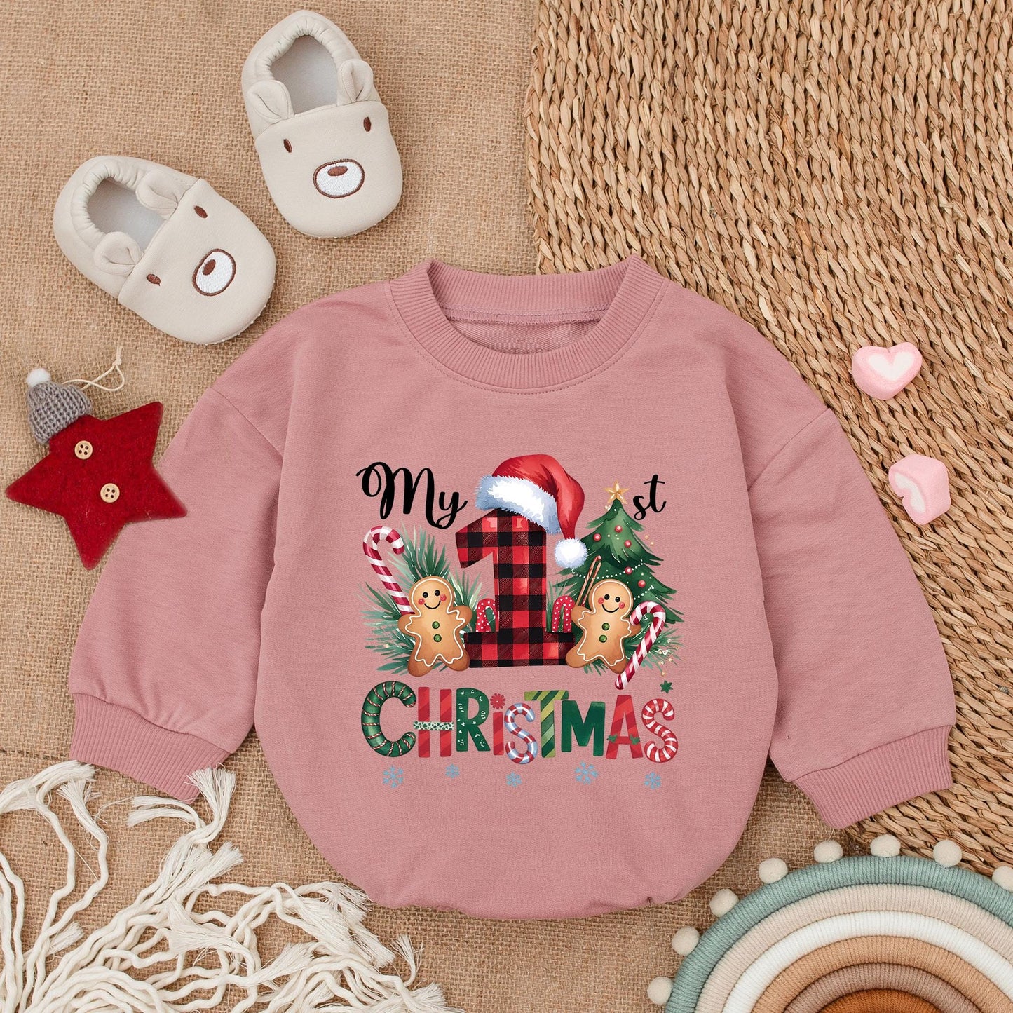 My First Christmas Romper Outfit with Red Plaid 1! Holiday Gingerbread Baby Bodysuit Long Sleeve Gift Newborn Xmas Clothes Festive Keepsake 138