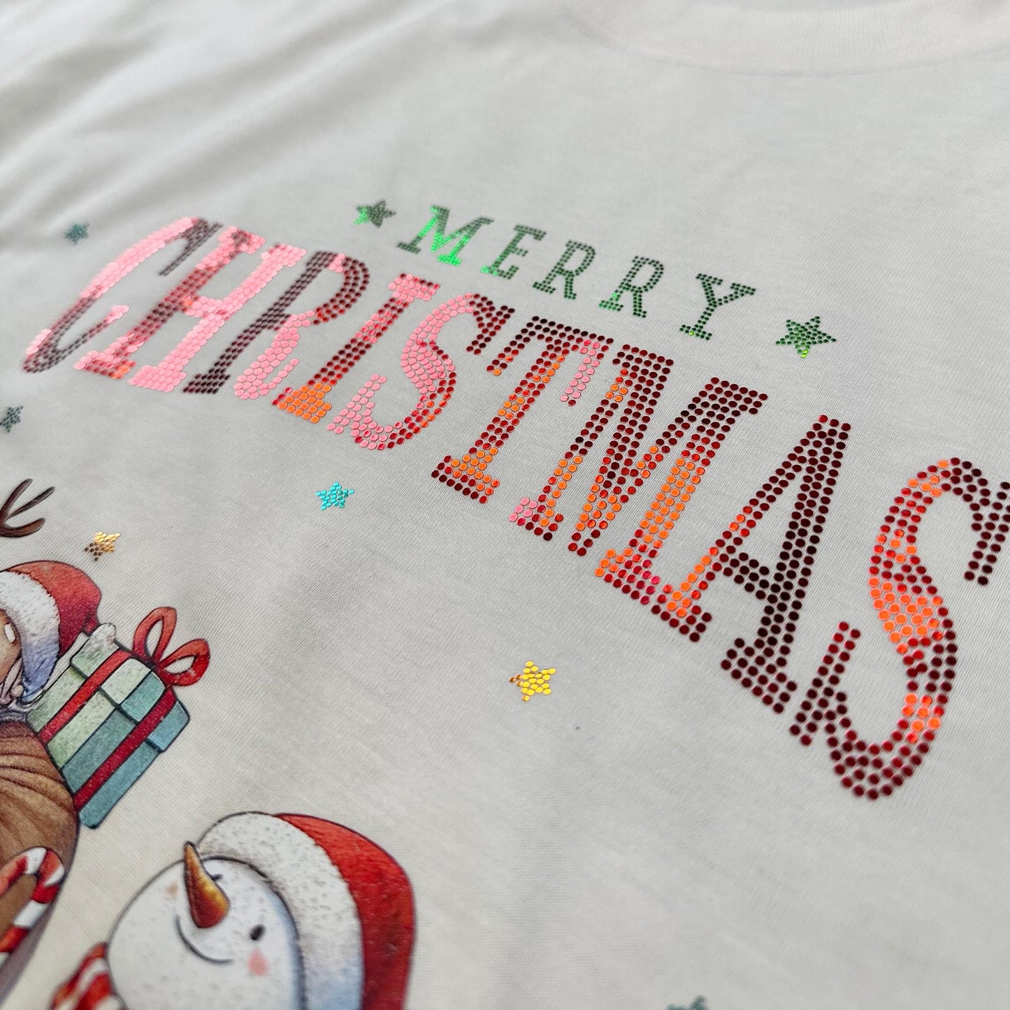 Glitter Sparkly Merry Christmas Shirt Funny Cartoon Characters Abbey Road Style Zebra Crossing Bling Tee Retro Holiday Gift