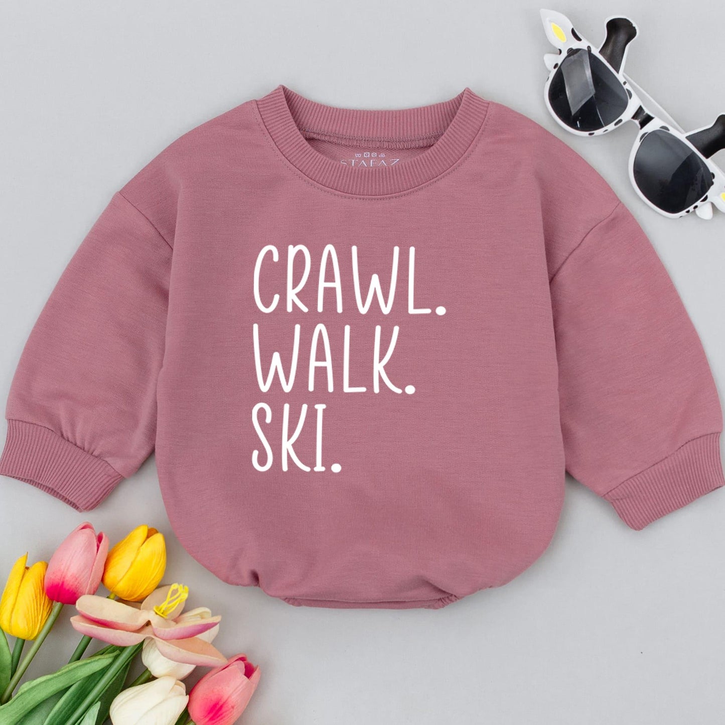Crawl Walk Ski Baby Romper Skiing Lover Newborn Bodysuit Pregnancy Reveal Gift Adventure Baby Clothes Modern Minimalist Design Soft Cotton for Boys Girls