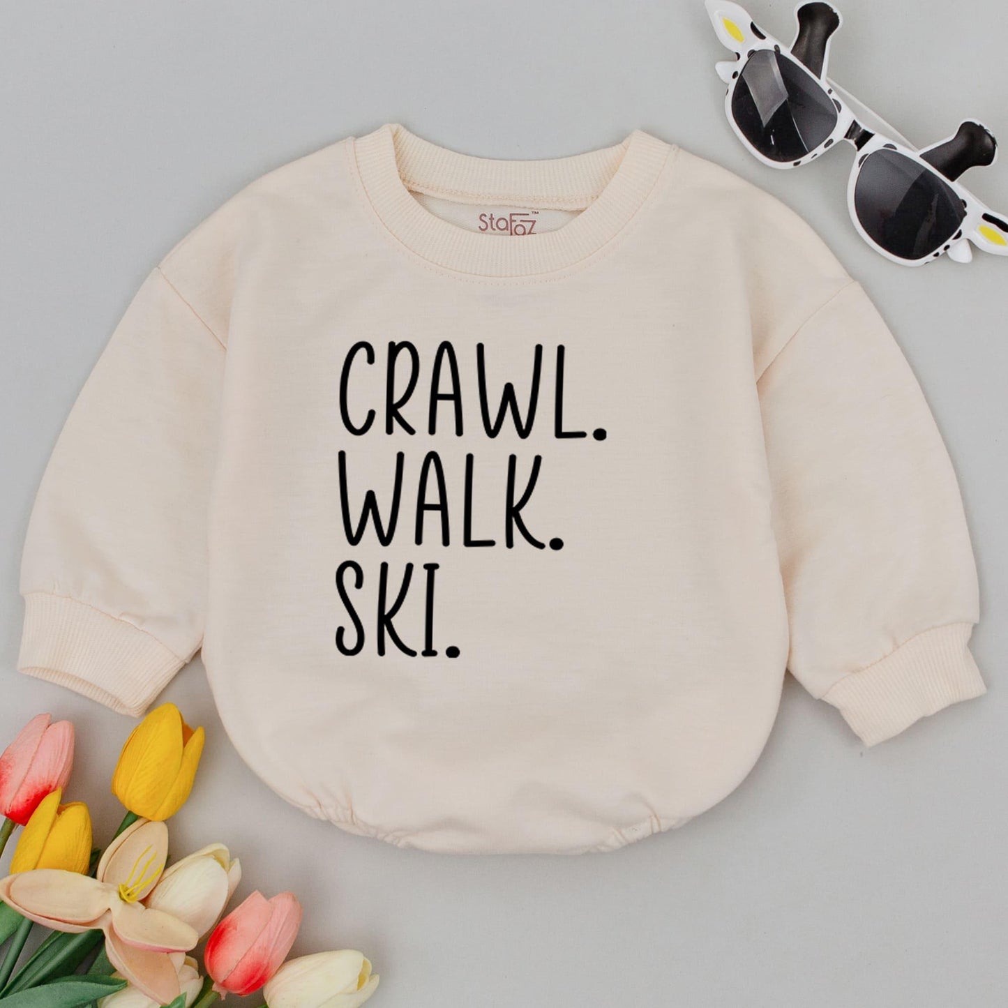 Crawl Walk Ski Baby Romper Skiing Lover Newborn Bodysuit Pregnancy Reveal Gift Adventure Baby Clothes Modern Minimalist Design Soft Cotton for Boys Girls