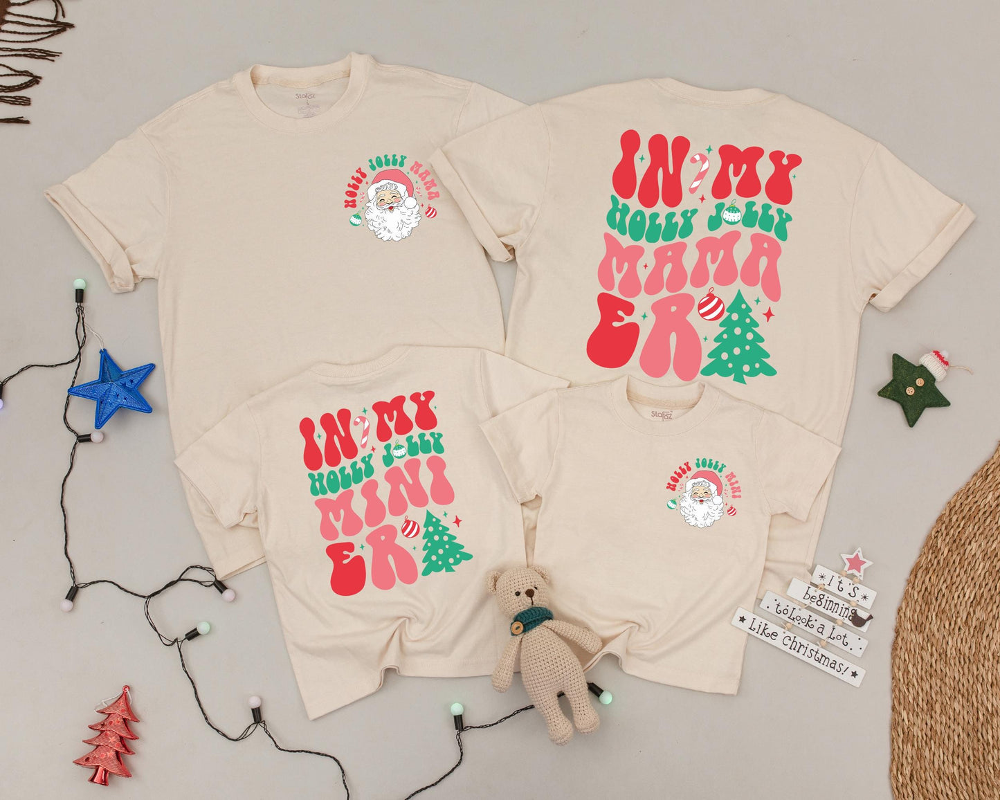 Holly Jolly Vintage Santa Family Shirts – Personalized Mommy & Me Set