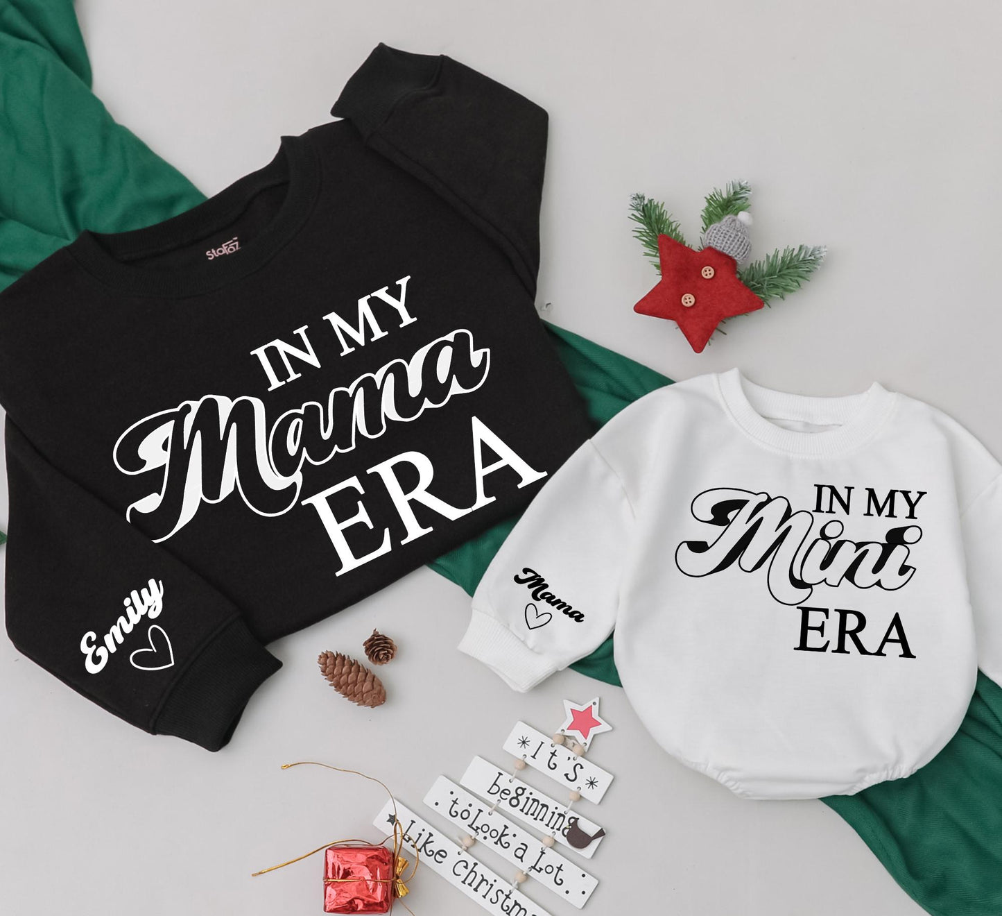 Personalized In My Mama Era Sweatshirt & Mini Matching Outfit for Mom Daughter Retro Style Custom Name Heart Details for Baby Girl Christmas Gift