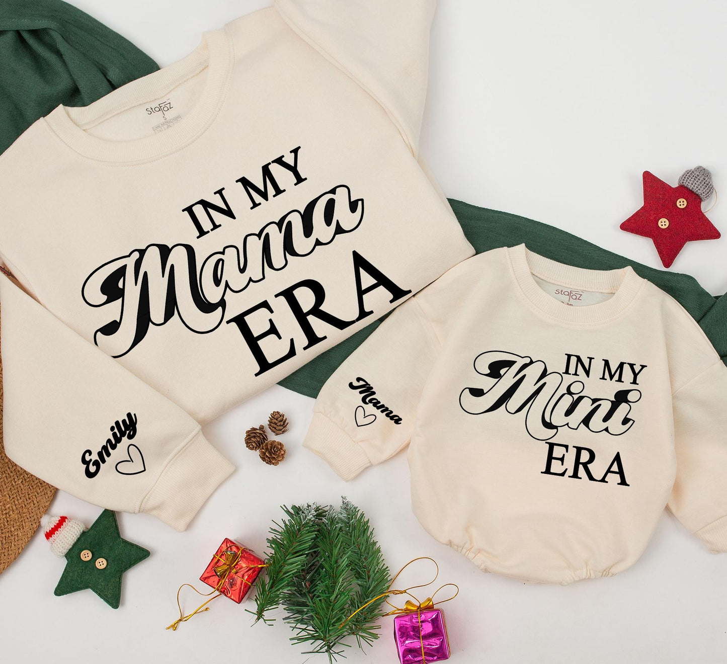 Personalized In My Mama Era Sweatshirt & Mini Matching Outfit for Mom Daughter Retro Style Custom Name Heart Details for Baby Girl Christmas Gift