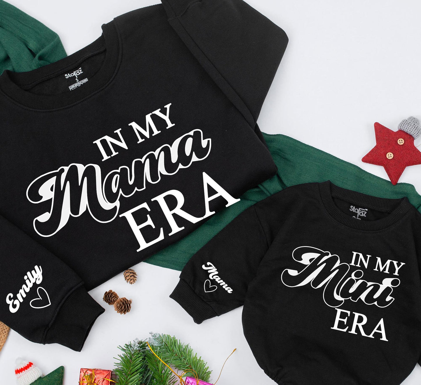 Personalized In My Mama Era Sweatshirt & Mini Matching Outfit for Mom Daughter Retro Style Custom Name Heart Details for Baby Girl Christmas Gift