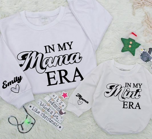 Personalized In My Mama Era Sweatshirt & Mini Matching Outfit for Mom Daughter Retro Style Custom Name Heart Details for Baby Girl Christmas Gift