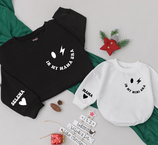 Custom Mama and Mini Era Smiley Face Sweatshirt Matching Family Outfit Mother Daughter Kid Gift Mom Life Baby Girl