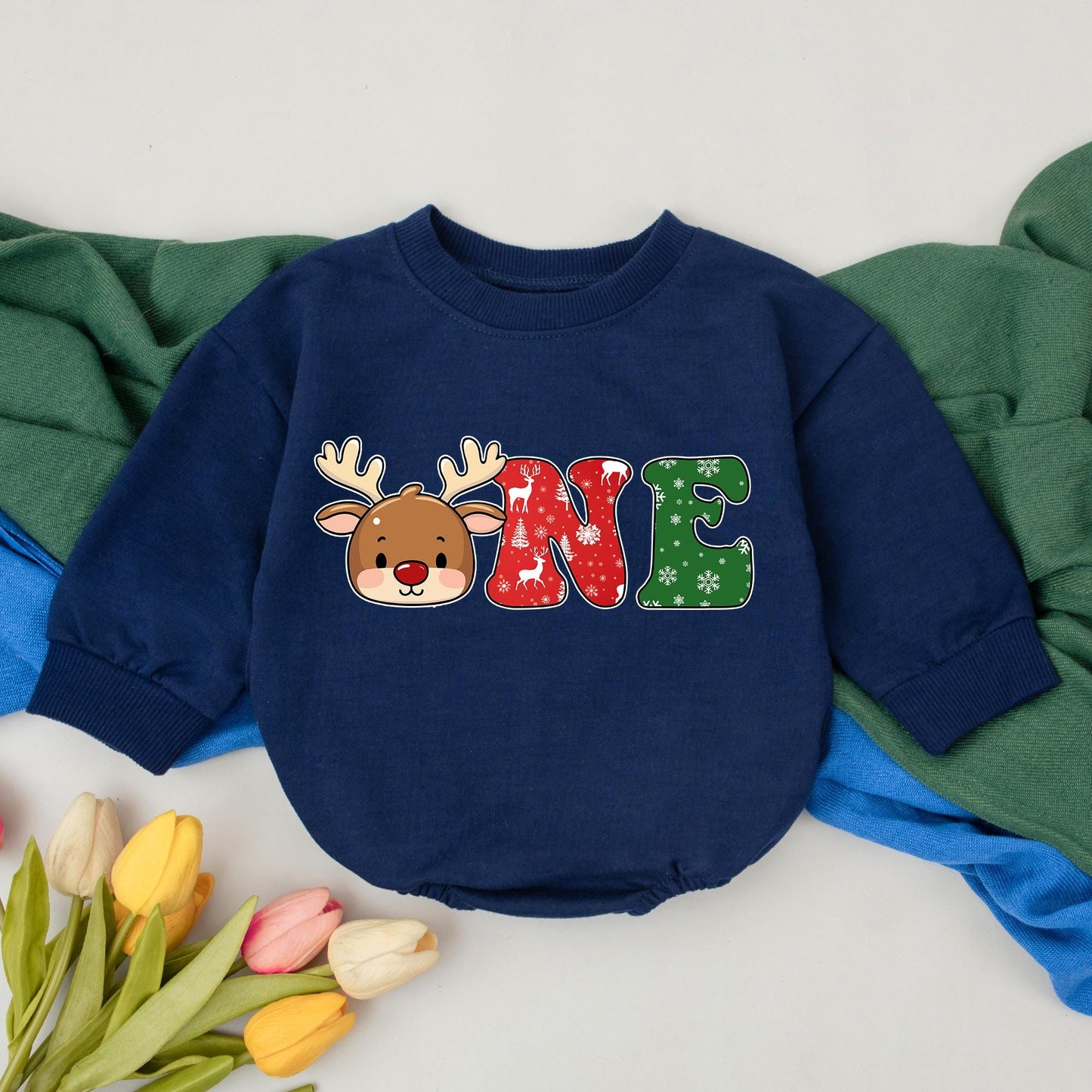 First Christmas One Little Reindeer Baby Romper Adorable Newborn Girl Xmas Outfit Cute Reindeer O Design Red Green Snowflakes
