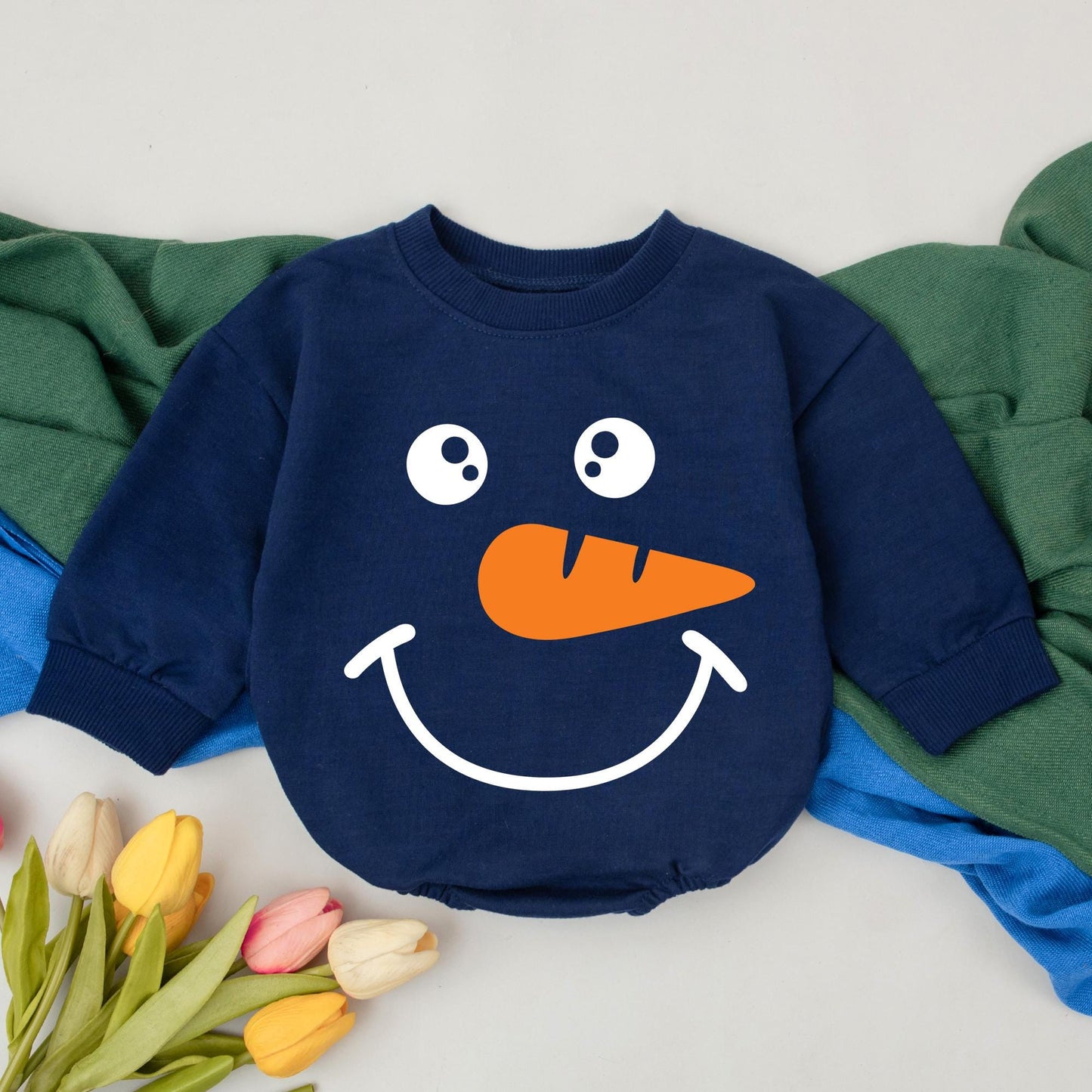 Cute Snowman Christmas Bubble Romper Newborn Baby Girls Boys First Holiday Outfit Retro Minimalist Design New Baby Shower Gift
