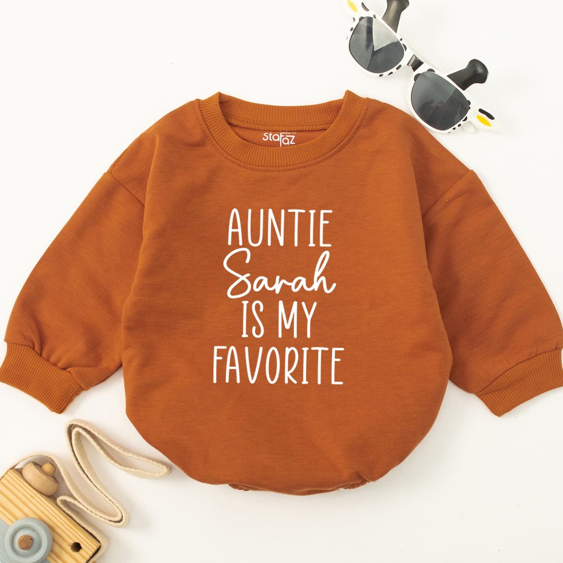 Auntie Is My Favorite Baby Romper Dark Grey Print Simple Modern Design Gift for New Aunt Pregnancy Reveal Baby Bodysuit