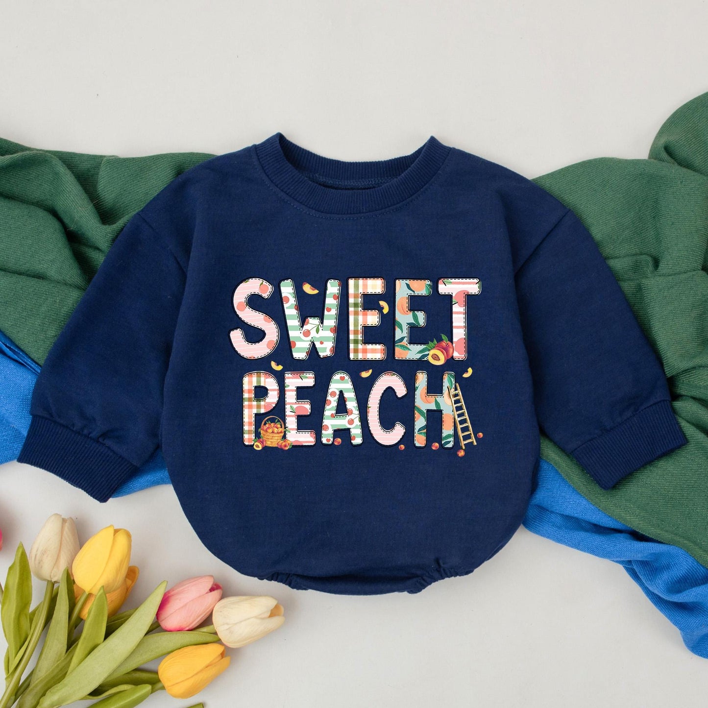Sweet Peach Bubble Romper for Baby Girls First Birthday Outfit Whimsical Peachy Design Newborn Shower Gift Comfortable Infant Bodysuit