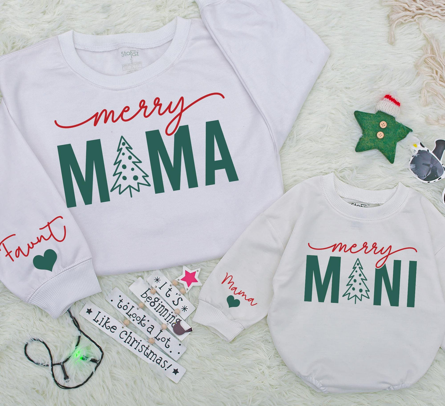 Matching Mom and Baby Christmas Outfit, Personalized Sweaters Set