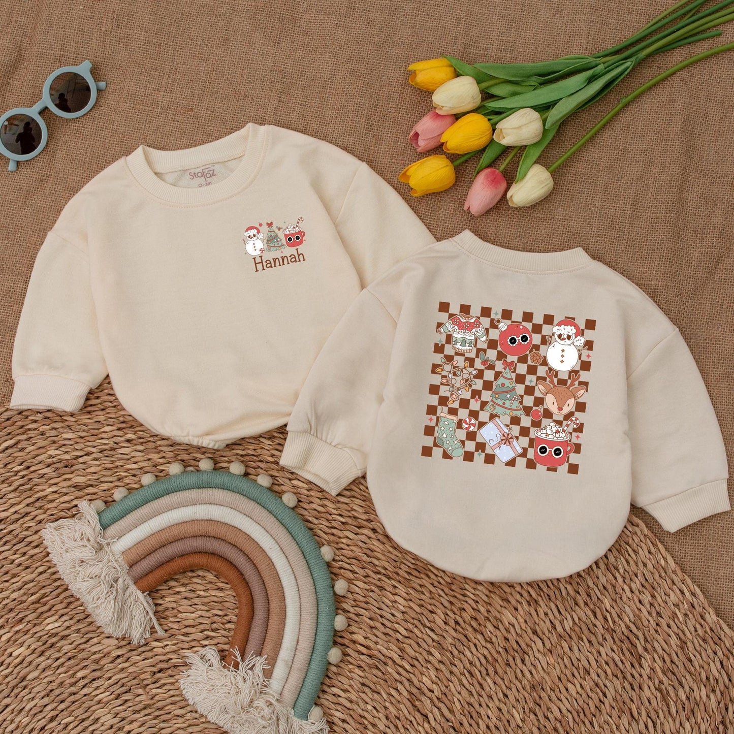 Groovy Retro Christmas Romper - Newborn's 1st Festive Bodysuit