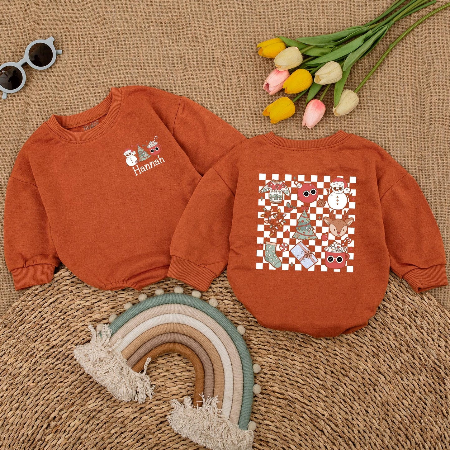 Groovy Retro Christmas Romper - Newborn's 1st Festive Bodysuit