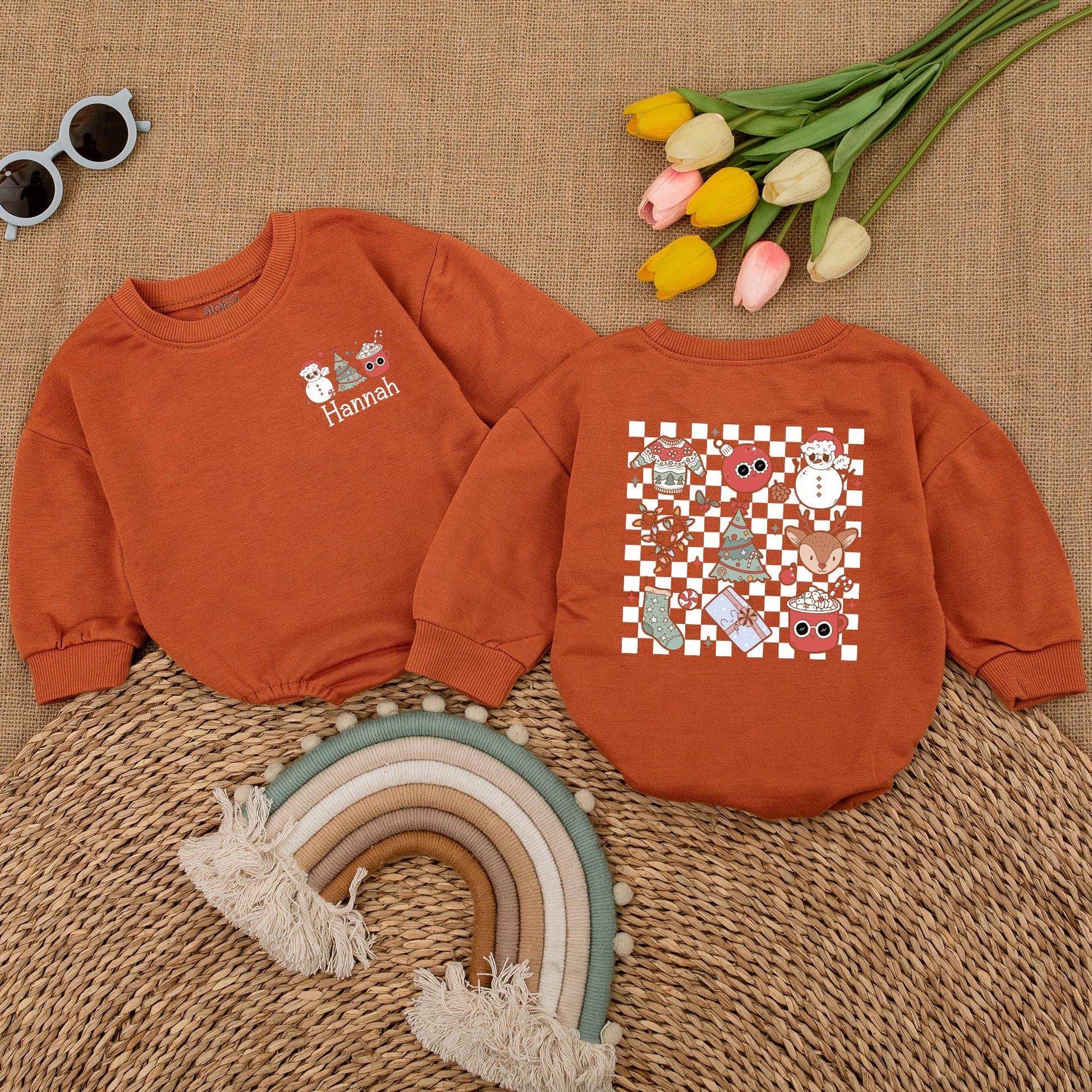 Groovy Retro Christmas Romper - Newborn's 1st Festive Bodysuit