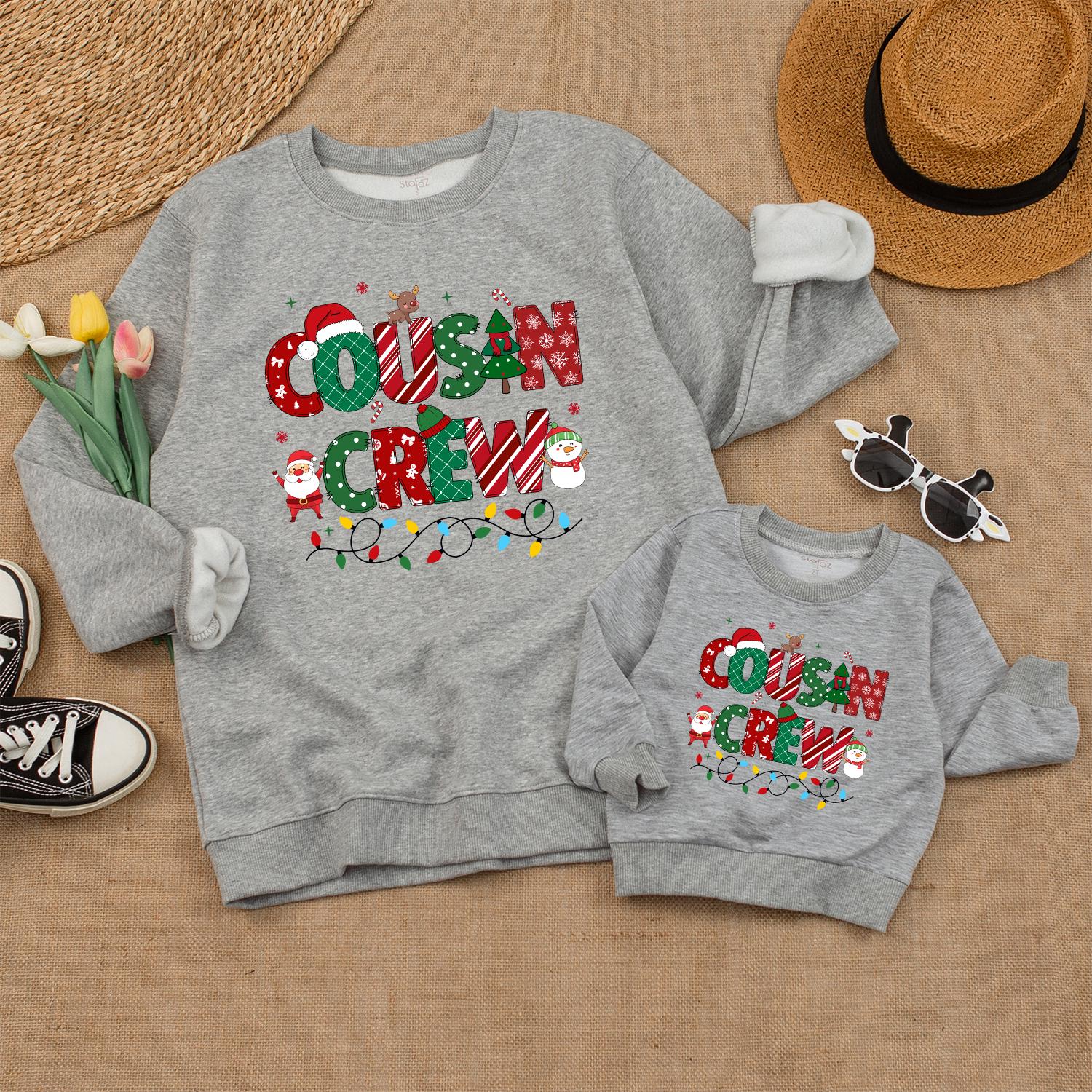 Cousin Crew Christmas Sweatshirt Festive Reindeer Snowflake Lights Matching Family Xmas Trendy Baby Toddler Holiday Gift