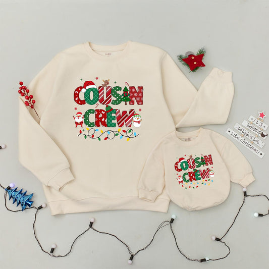 Cousin Crew Christmas Sweatshirt Festive Reindeer Snowflake Lights Matching Family Xmas Trendy Baby Toddler Holiday Gift