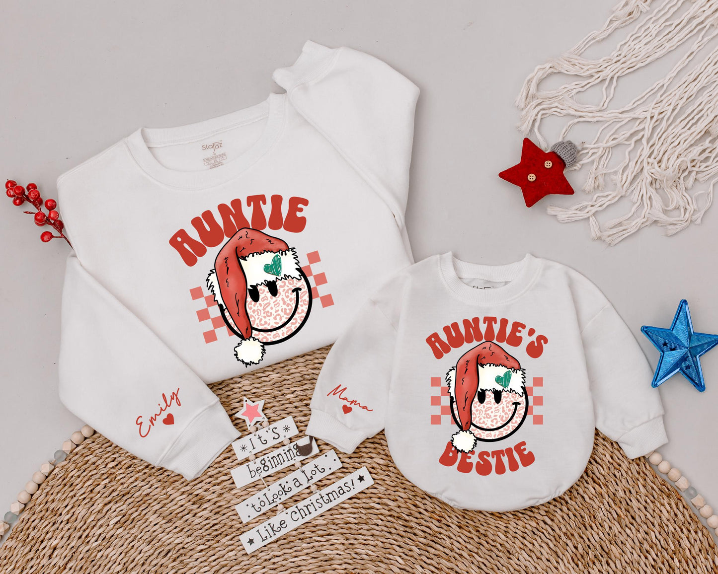 Auntie & Bestie Matching Christmas Sweatshirts - Family Gift Set