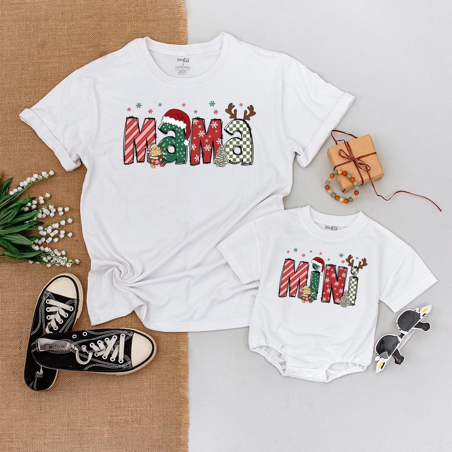 Festive Mama and Mini Christmas Matching Shirts, Playful Holiday Outfits for Mom and Son, Baby's First Christmas, Retro Style, Very Merry, Gift for Her (136 chars)