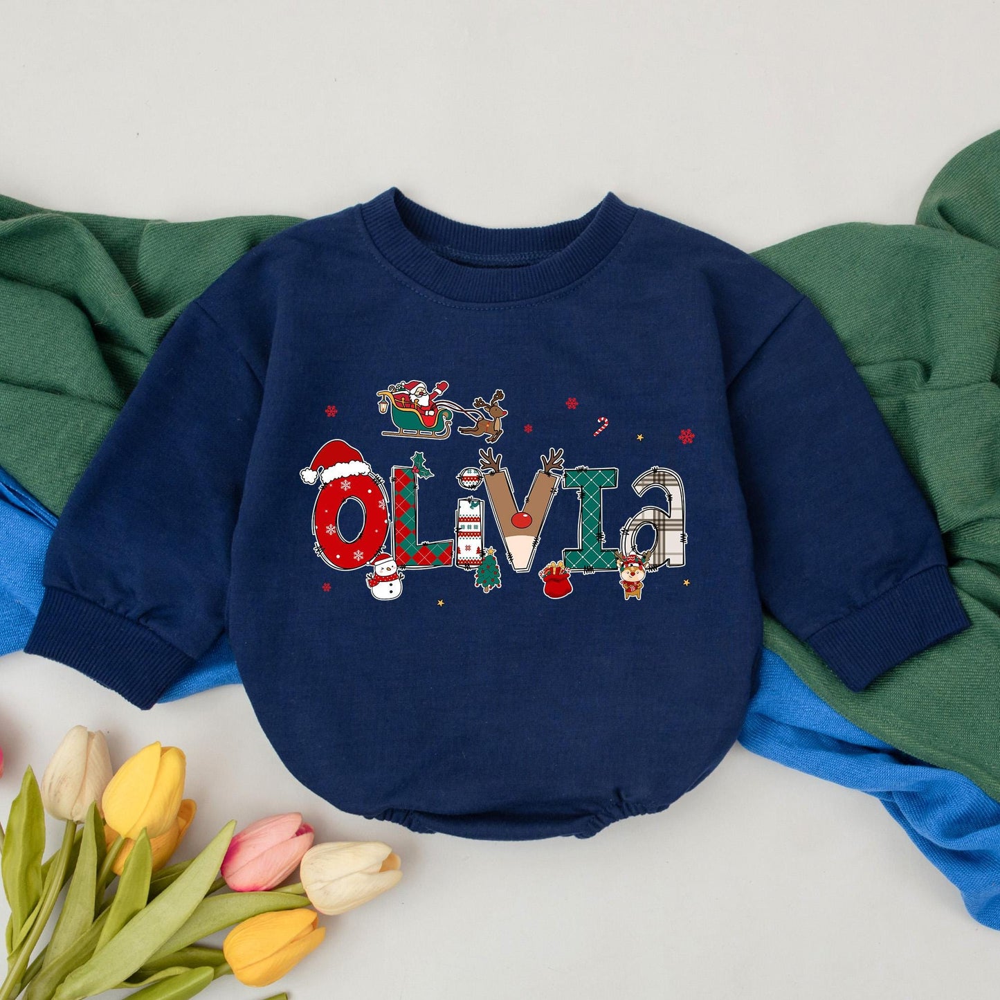 Personalized Christmas Baby Romper Festive Santa & Reindeer Design Holiday Plaid Infant Outfit First Christmas Gift New Baby Boy Girl