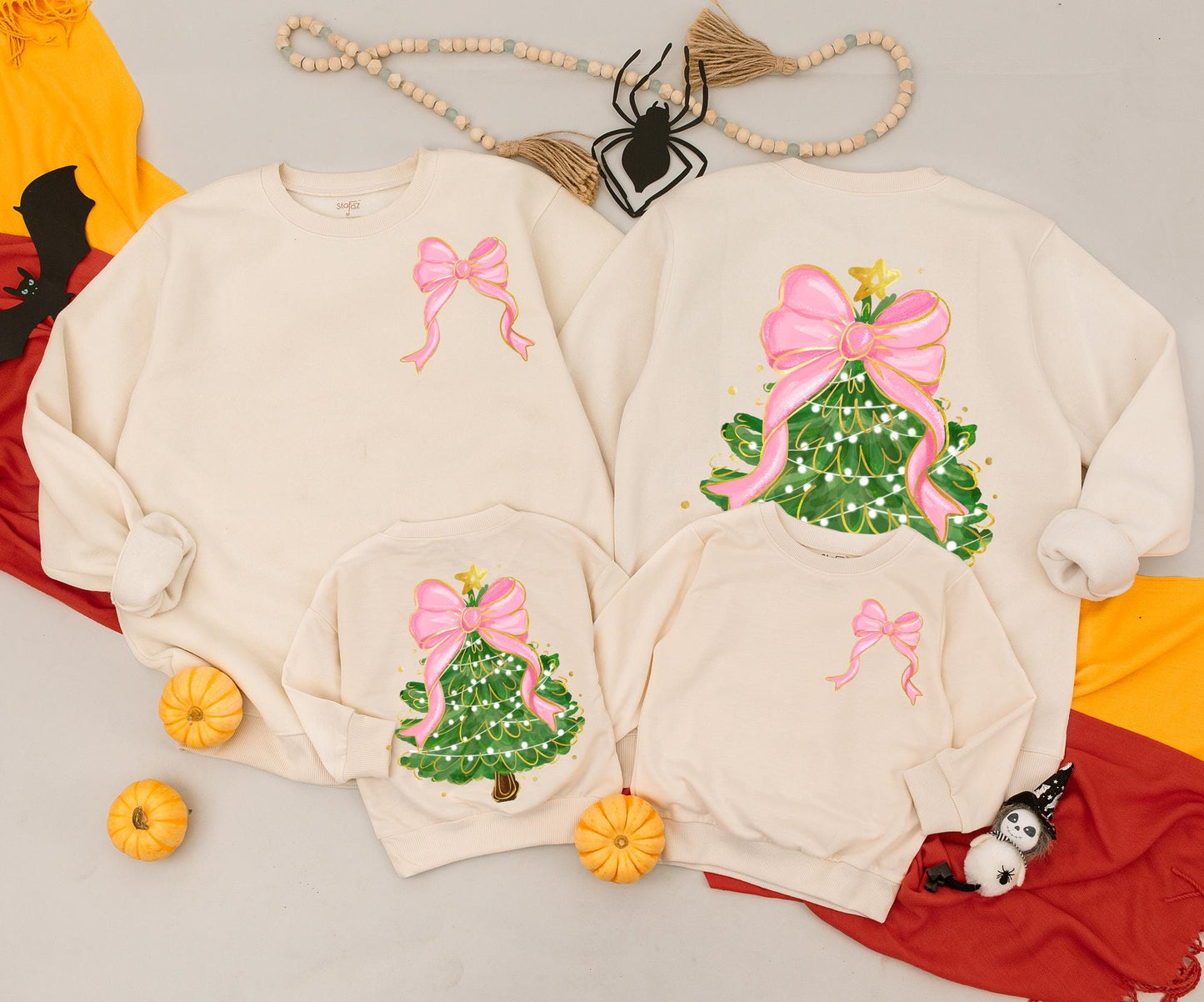 Christmas Bow Tree Sweatshirt Women's Outfit, Festive Holiday Clothing, Cute Coquette Newborn Romper, Baby's 1st Christmas, Mommy and Me Matching Outfit