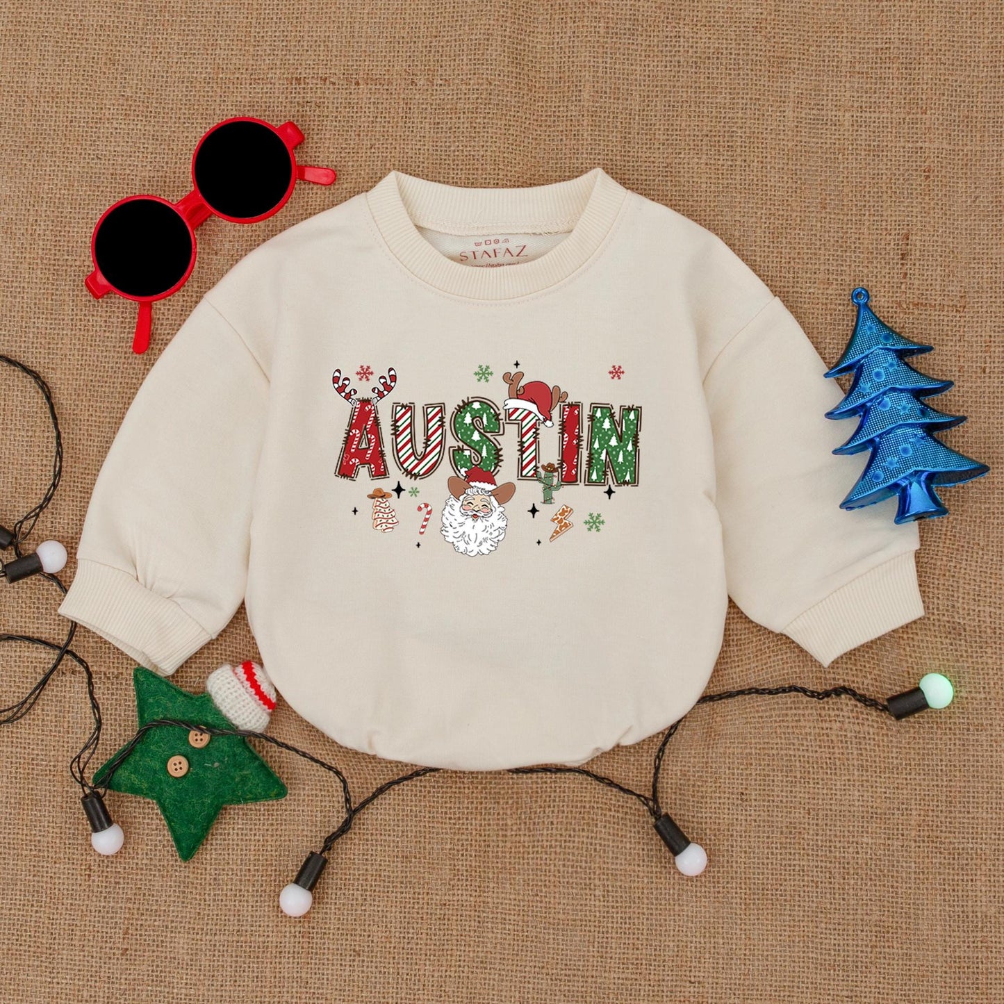Personalized First Christmas Baby Outfit: Bodysuit & Romper Gift
