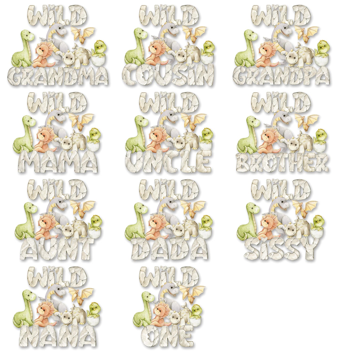 Dinosaur Family Matching Birthday Sweatshirts for 1st Birthday Wild One Mommy Daddy Kids Party Outfits with playful green brown white artwork