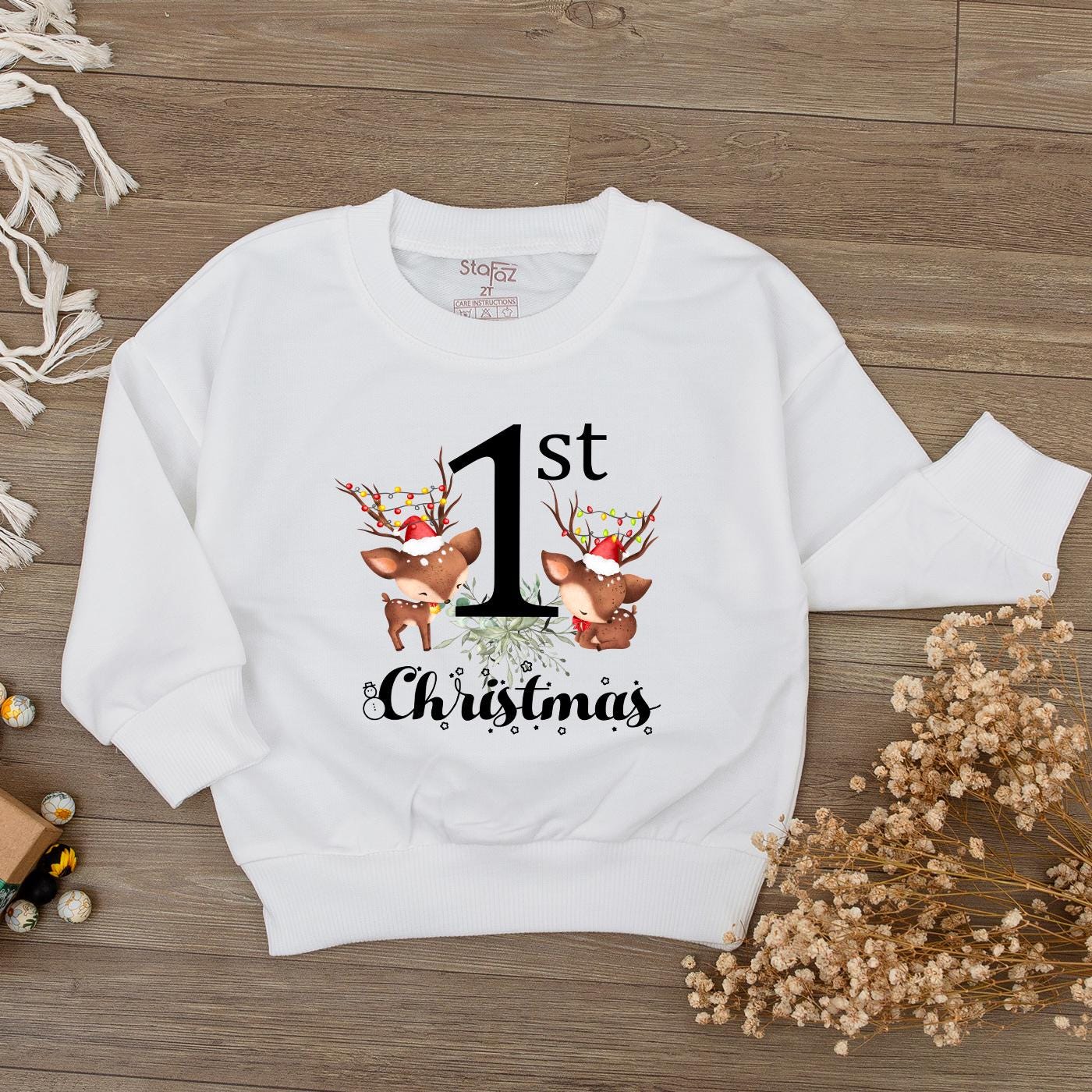 1st Christmas Bodysuit Cute Reindeer Baby Outfit My First Christmas Romper Santa Hat Lights Script Christmas Gift for Toddler