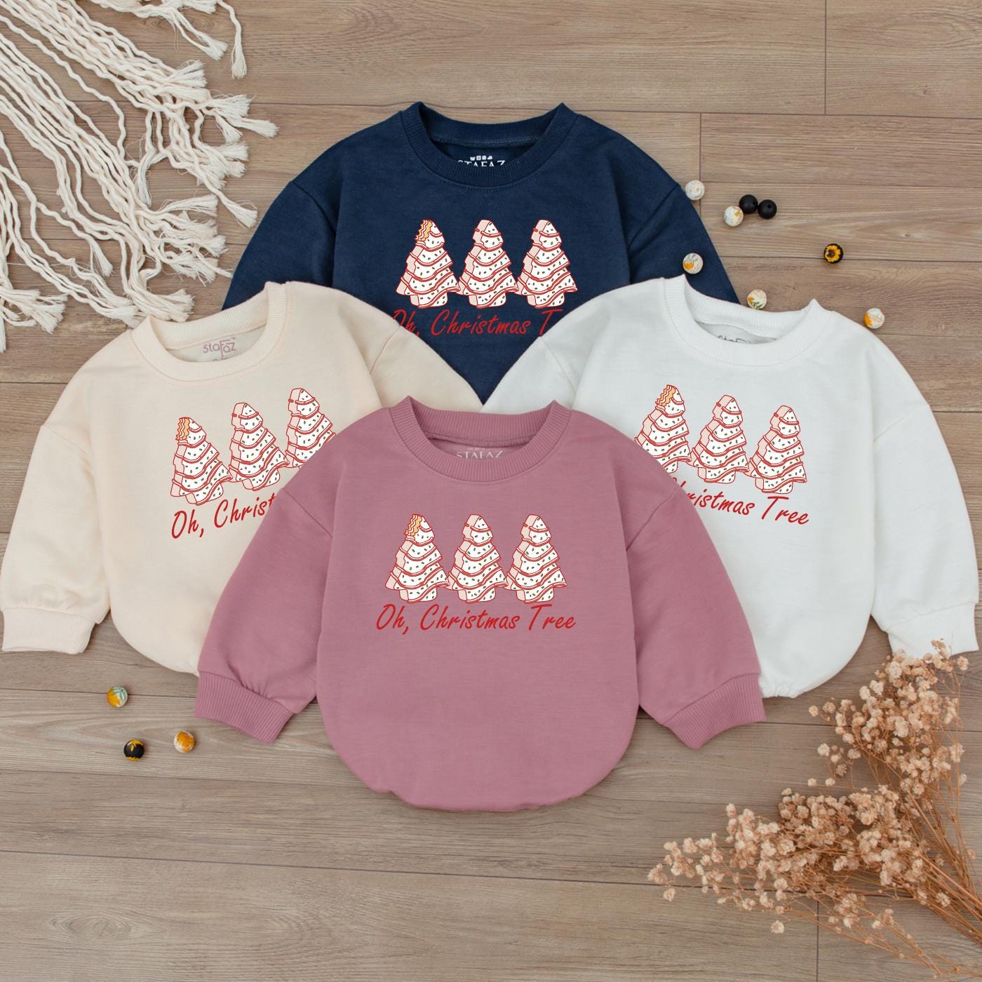 Oh Christmas Tree Baby Bodysuit & Retro Holiday Cake Sweater Cute Girl Shirt First Christmas