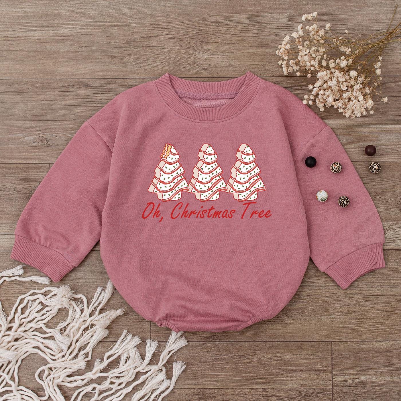 Oh Christmas Tree Baby Bodysuit & Retro Holiday Cake Sweater Cute Girl Shirt First Christmas