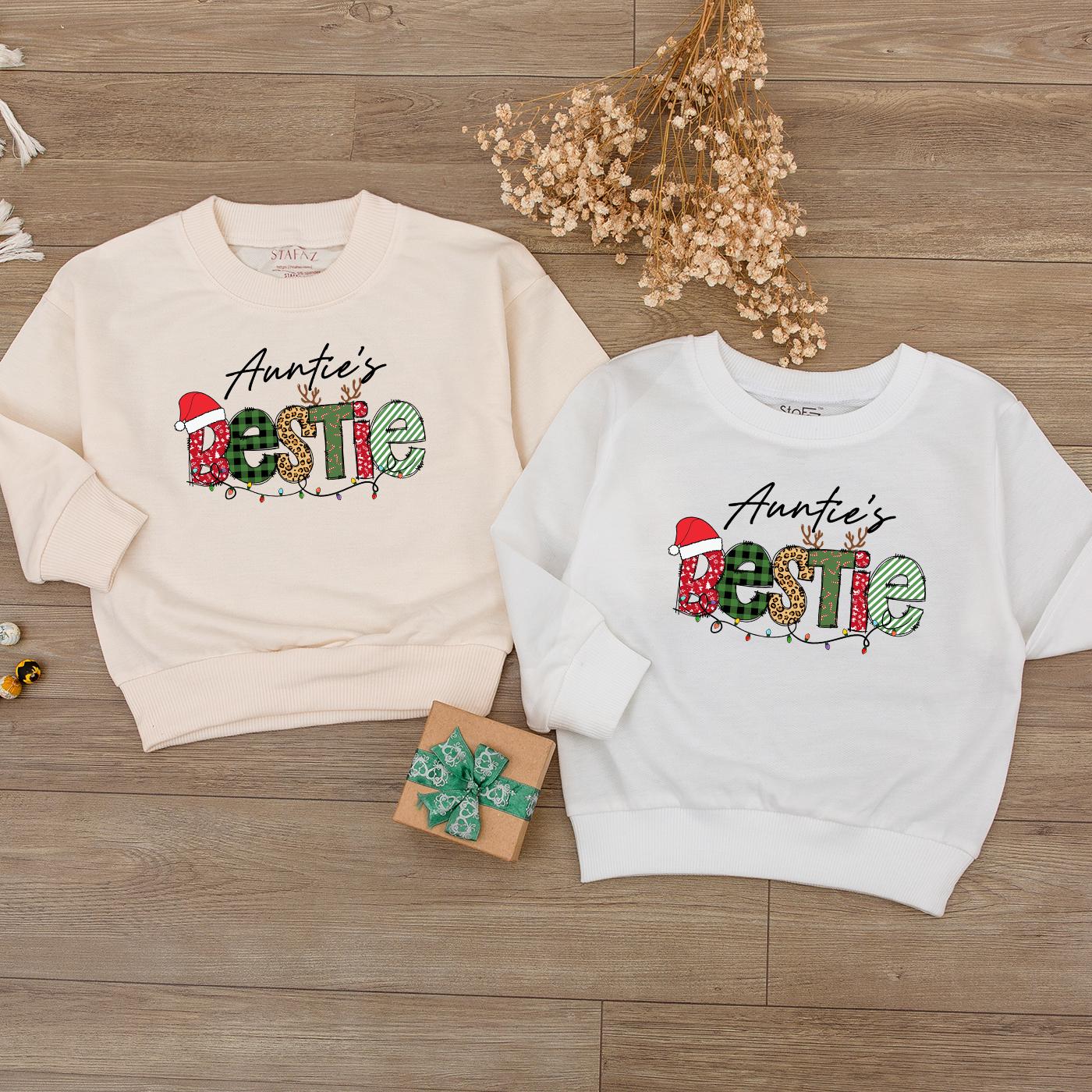Auntie's Bestie Baby Romper First Christmas Outfit Plaid Polka Dot Stripes Santa Hat Baby Shower Gift for Niece Newborn Girl Xmas Clothes