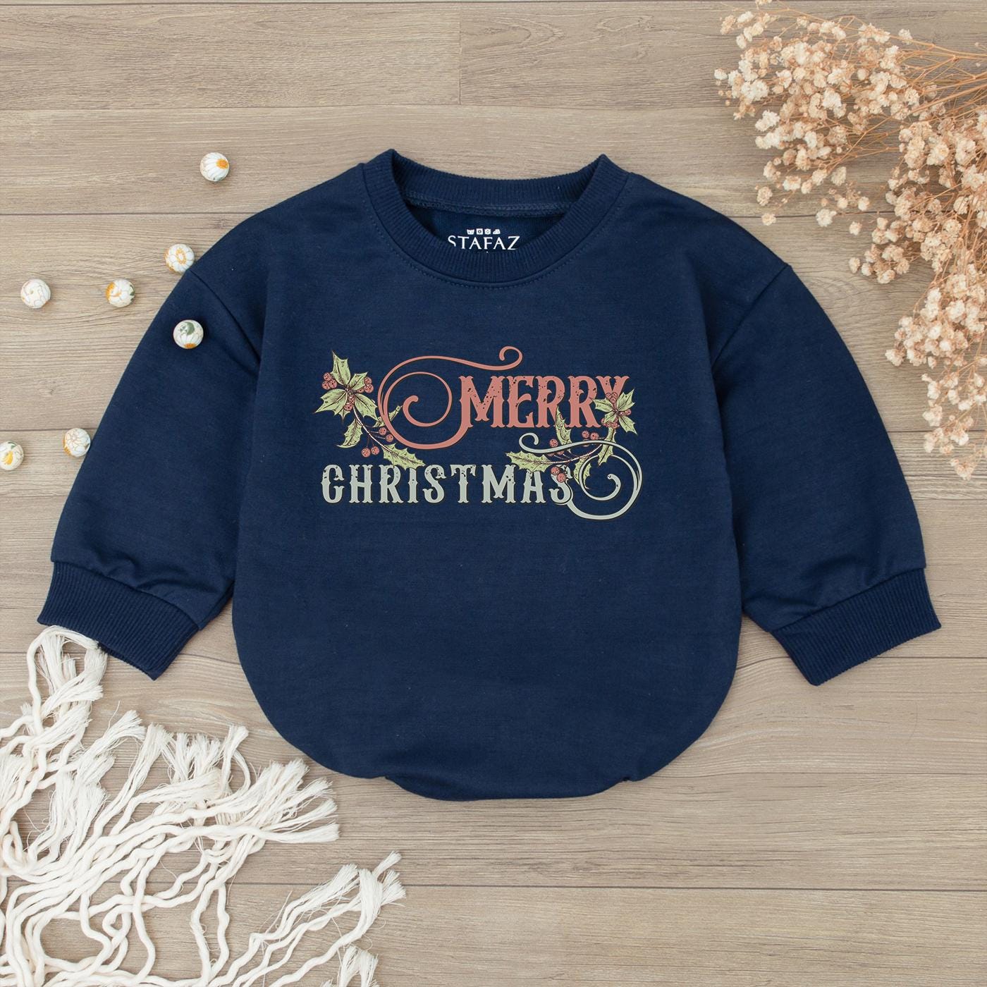 Merry Christmas Baby Romper Outfit, Holly Berry Newborn Bodysuit, Girl Holiday Sweatshirt, Cute First Christmas Gift, Soft Cotton Bubble Romper, Cozy 137