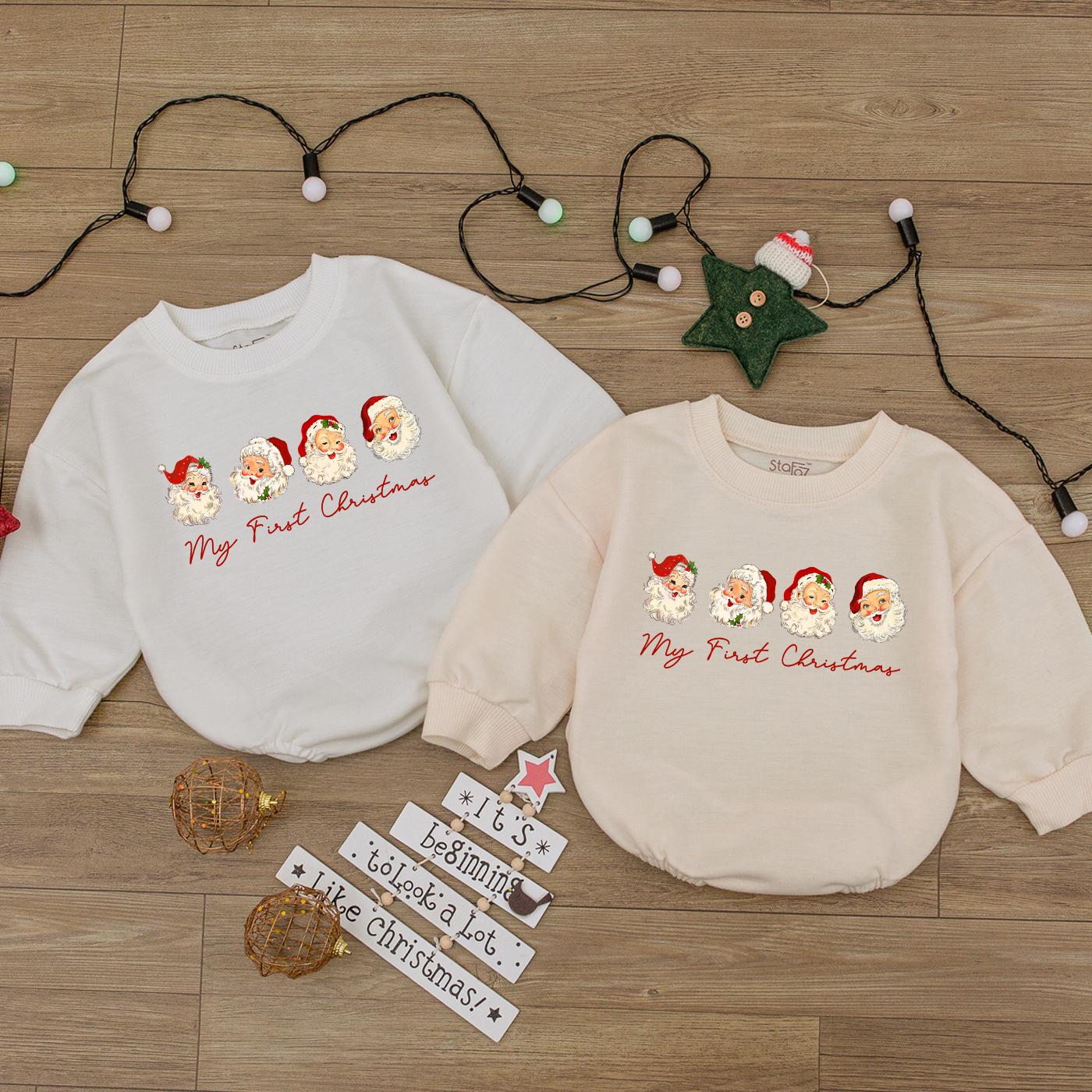 Merry First Christmas Baby Bubble Romper Cute Santa Claus Print Outfit Newborn Gift Boy Girl